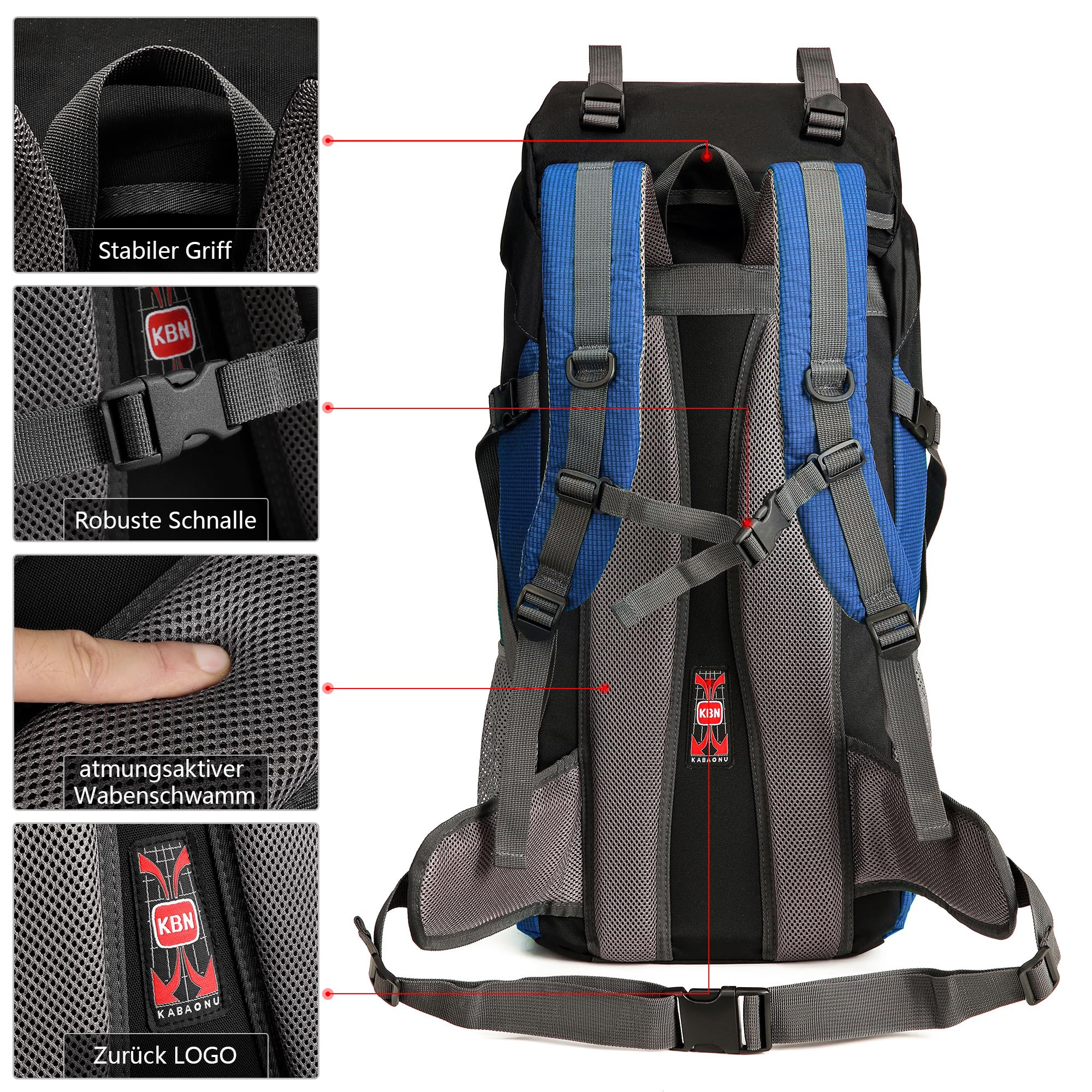 Fannos 75L Waterproof Hiking Backpack for Men & Women - Lightweight Travel Rucksack with Multiple Pockets (Blue) - Perfect for Outdoor Adventures, Camping & Daily Commute