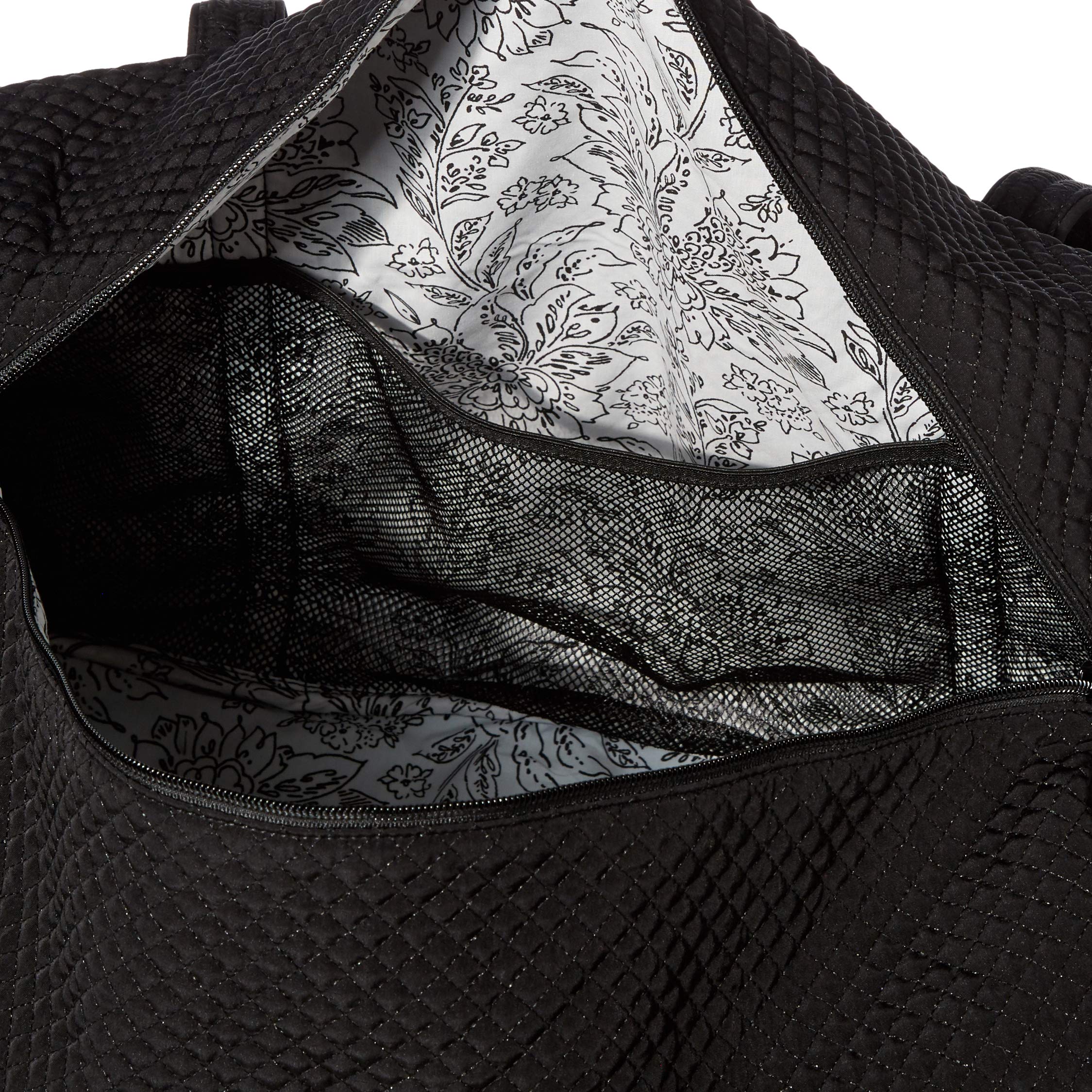 Vera Bradley Women's Large Microfiber Travel Duffle Bag - Lightweight & Spacious Carry-On Luggage for Gym, Weekend Trips & Overnight Stays - Black, One Size