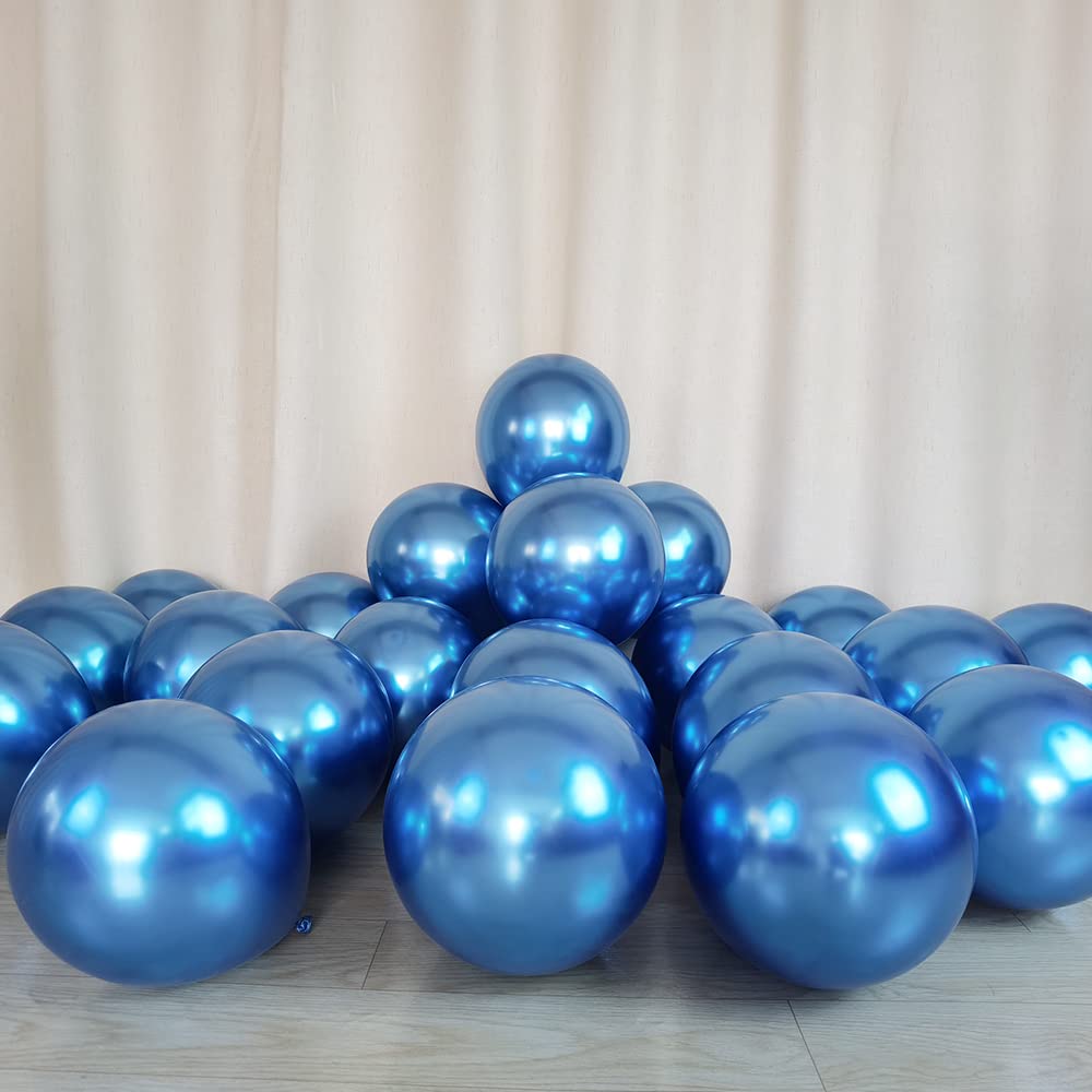 ANAHAT 12 Inch Metallic Blue Balloons - 100 Pack Thick Latex Chrome Balloons for Birthday, Wedding, Engagement, Anniversary, Christmas, Festival, Picnic & Party Decorations - Perfect for Indoor and Outdoor Celebrations