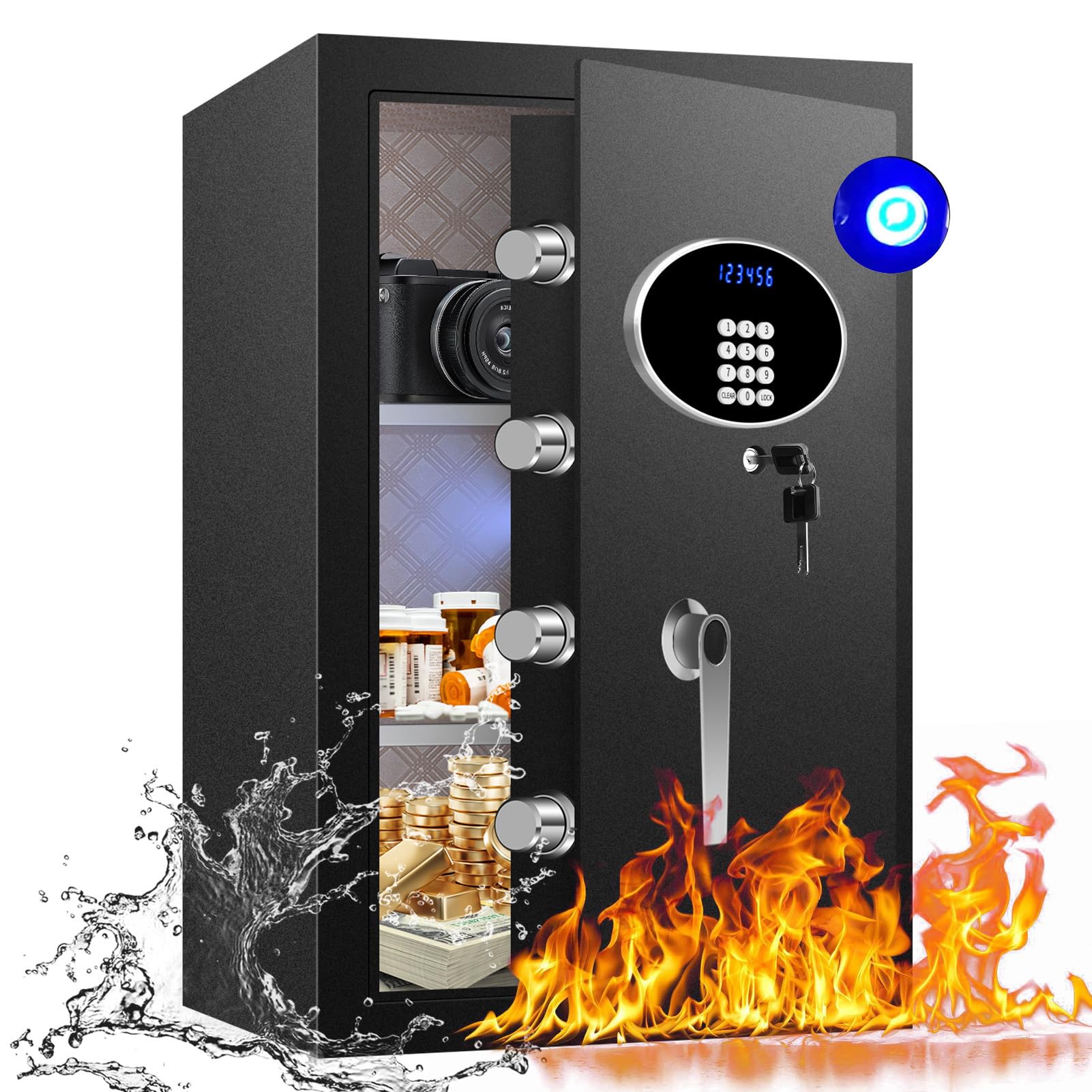 ToruKeep 4.0 Cu Ft Fireproof Safe Box with LCD Screen & Digital Keypad - Home Security Safe for Cash, Jewelry, Documents & Handguns | Fire Resistant, Hidden Key Lock, LED Lighting & Removable Shelves | Perfect for Home, Office & Gun Storage Protection