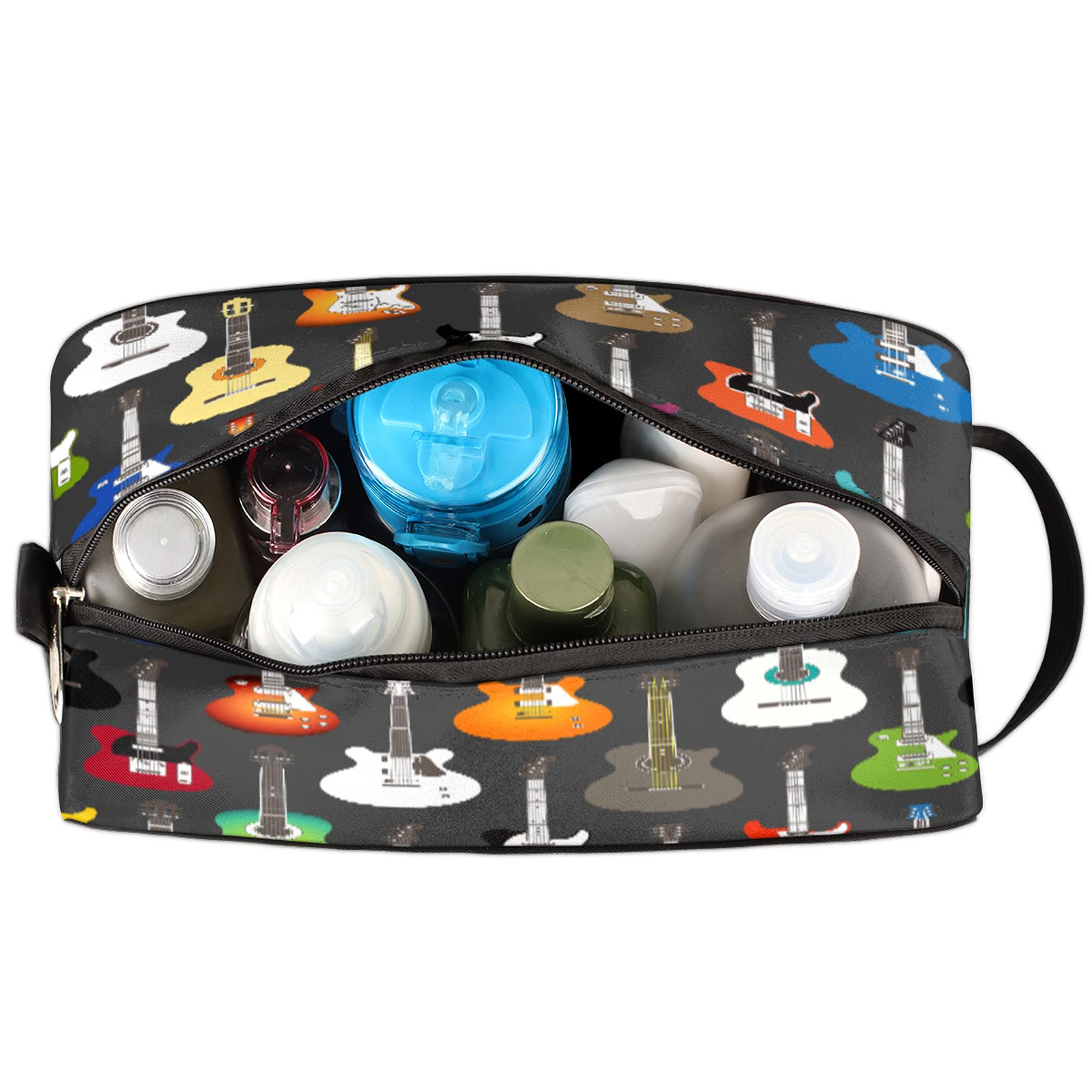 Guitar Pattern Travel Toiletry Bag - Waterproof Cosmetic Organizer for Women & Men, Perfect for Camping & Gym