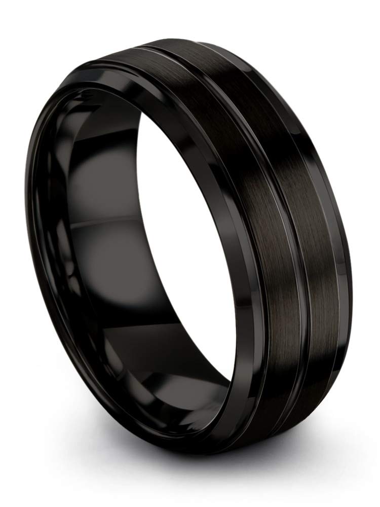 Premium Tungsten Carbide Wedding Band Ring - 8mm Blue & Black Center Line Step Bevel Edge for Men & Women - Black Brushed/Polished Finish - Custom Engraved Anniversary & Engagement Ring - Perfect for Weddings, Proposals & Special Occasions