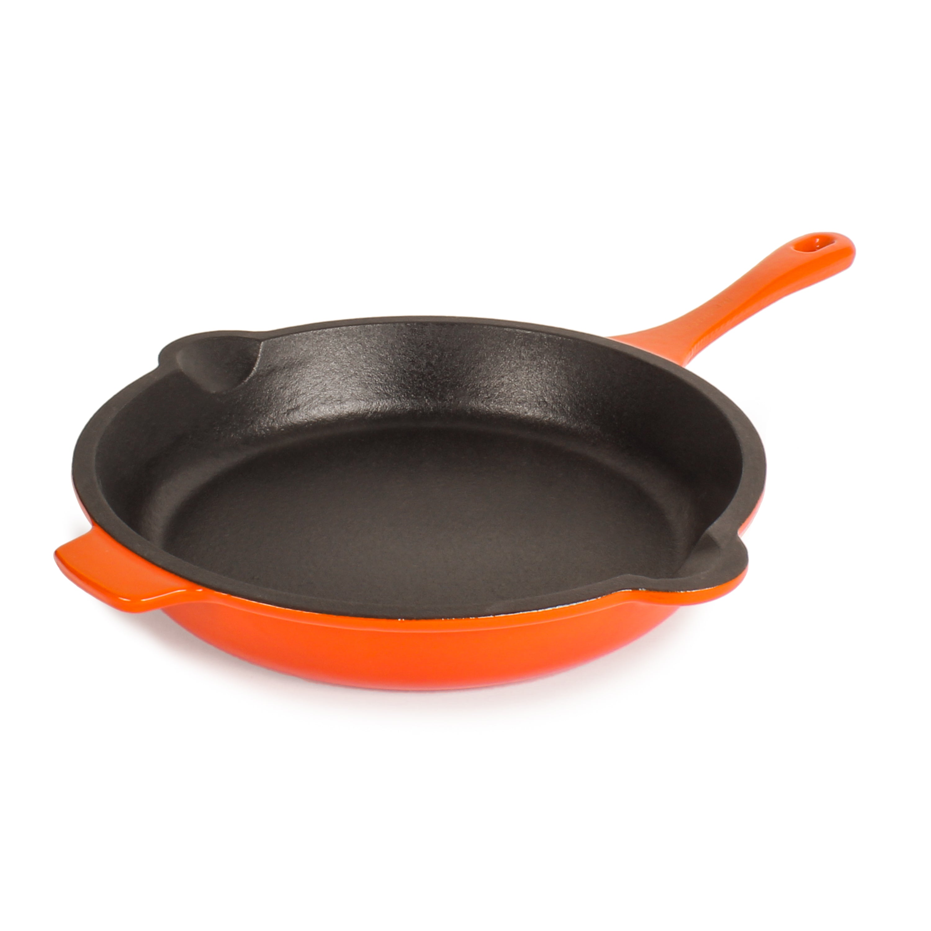 BergHOFF Neo 3-Piece Cast Iron Cookware Set - Grill Pan, Fry Pan & Slotted Steak Press - Orange Enamel Coating for Even Heat Distribution | Perfect for Stovetop, Oven & Outdoor Cooking - Ideal for Steaks, Burgers, Pancakes & More
