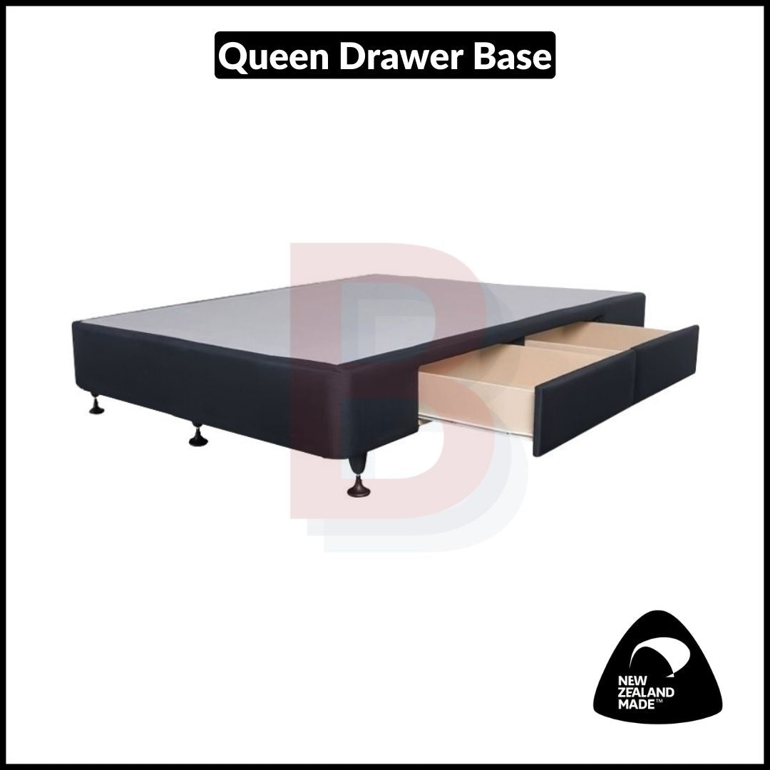 Queen Size Drawer Bed Base with Standard Drawers - NZ Made Sturdy Platform Bed Frame for Small Spaces & Guest Rooms