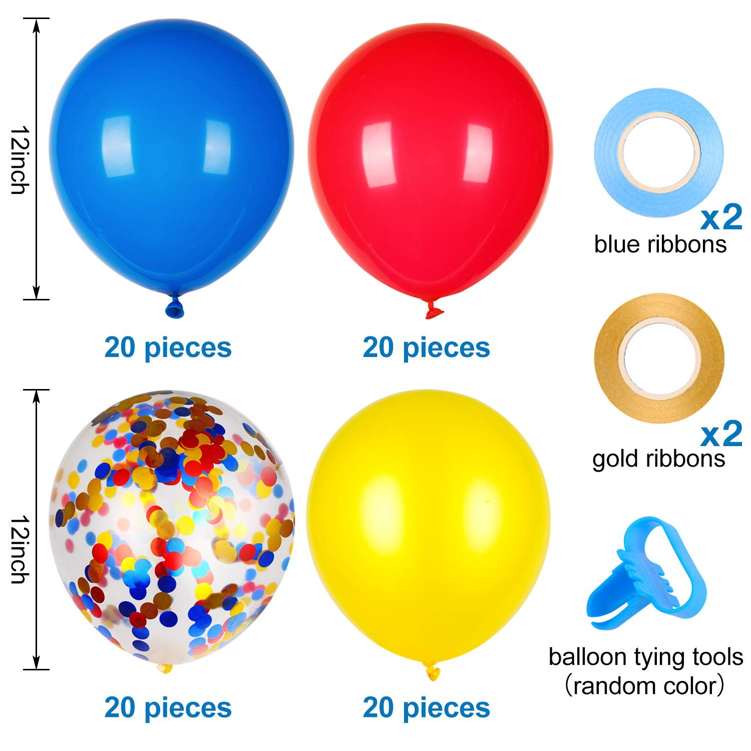 80 Pack Red Yellow Blue Confetti Latex Balloons - Paw Patrol Party Decorations, Carnival Circus Birthday Supplies for Kids, Baby Showers & Festive Events