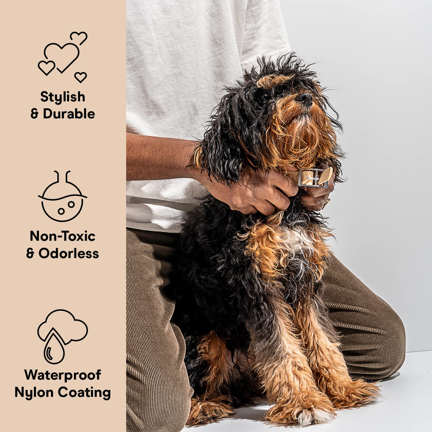 Wild One Dog Collar - Original Easy-Clean All-Weather Flex-Poly Strap with Metal Hardware | Durable, Dirt & Odor Resistant | XS Size in Tan | Perfect for Outdoor Adventures & Daily Walks