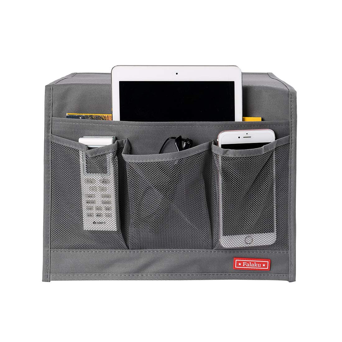 Bedside Caddy Organizer - 4 Pocket Under Mattress Storage Holder for Books, Magazines, Remote & Essentials - Space Saving Grey Bed Organizer - Perfect for Small Apartments, Dorms & Nightstand Organization