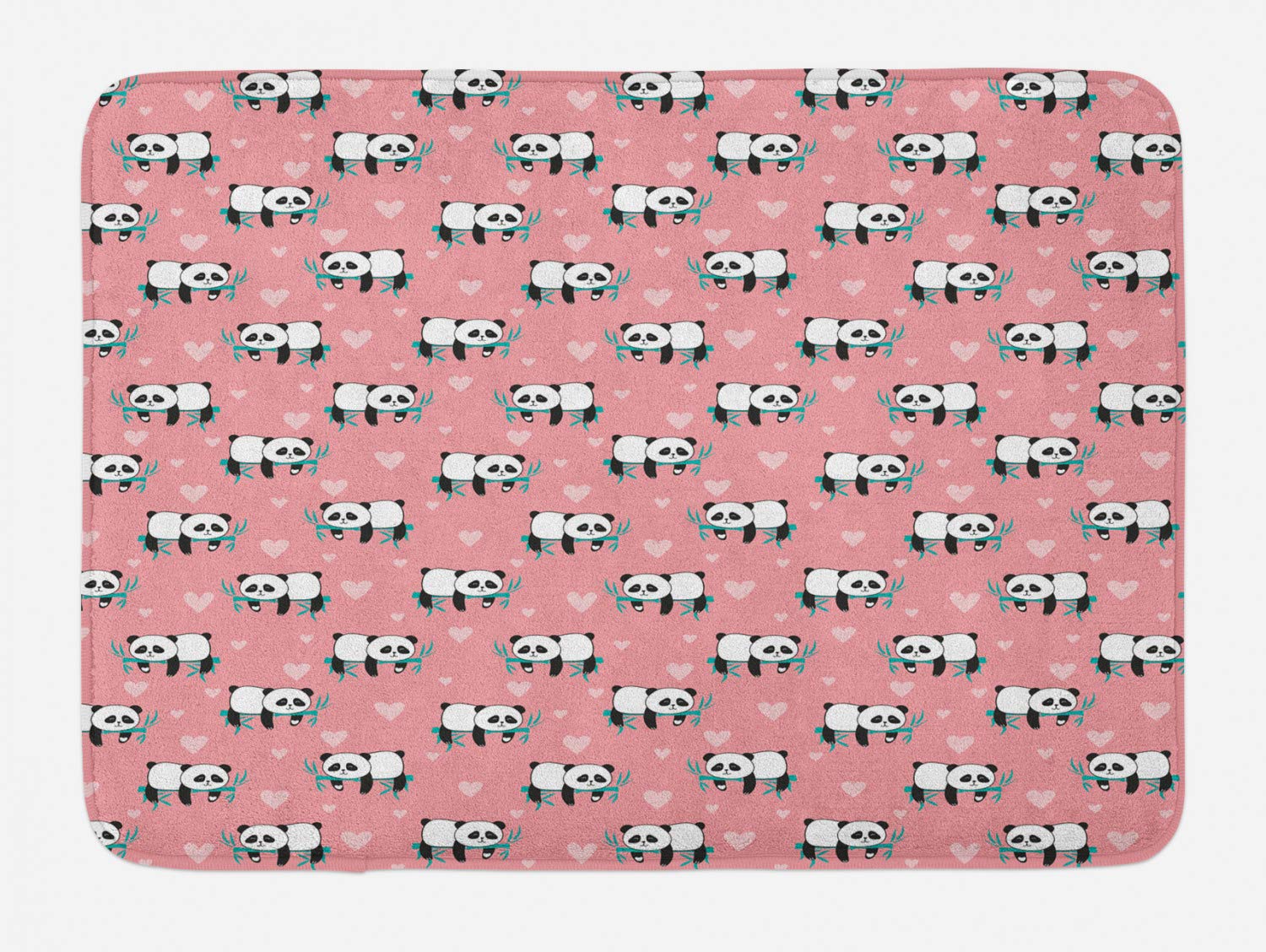 Ambesonne Panda Bath Mat - Soft Plush Non-Slip Bathroom Rug with Funny Monochrome Bear & Hearts Pattern, 30