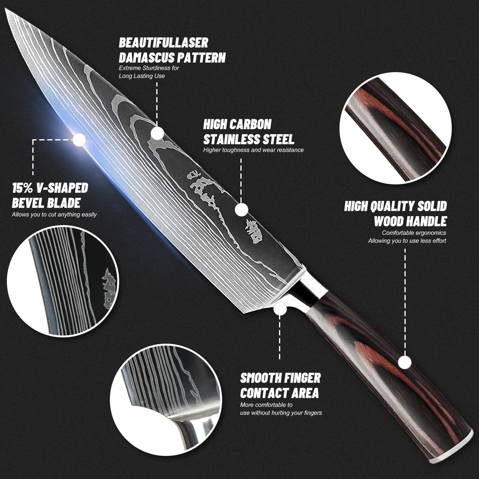 7-Piece Professional Kitchen Knife Set with Magnetic Block - High Carbon Stainless Steel, Hand-Forged, Dishwasher Safe - Chef Knives for Home Cooking, Slicing, Dicing & Food Prep - Perfect Gift for Chefs & Cooking Enthusiasts