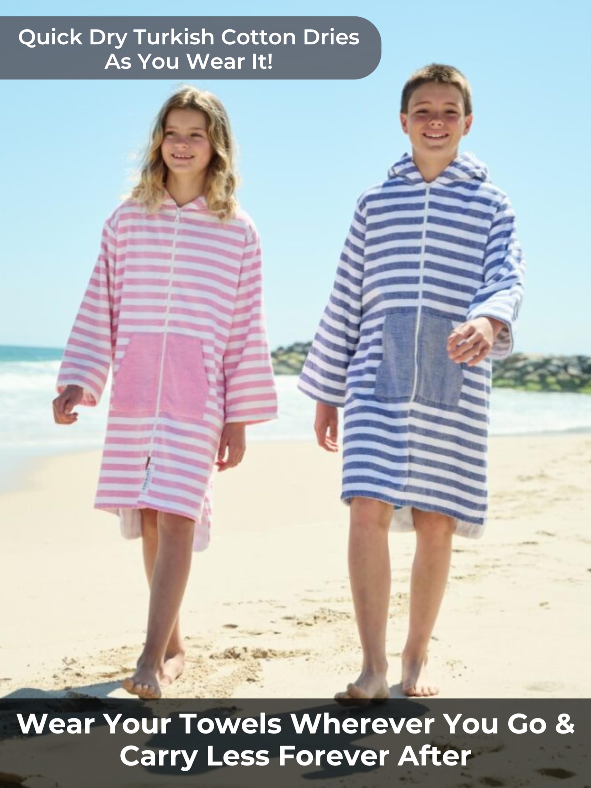 SAMMIMIS Kids Swim Cover Up - Hooded Beach Towel with Zipper & Pockets, Long Sleeve Terry Lining for Boys & Girls | Perfect for Pool, Beach, Vacation & Water Activities