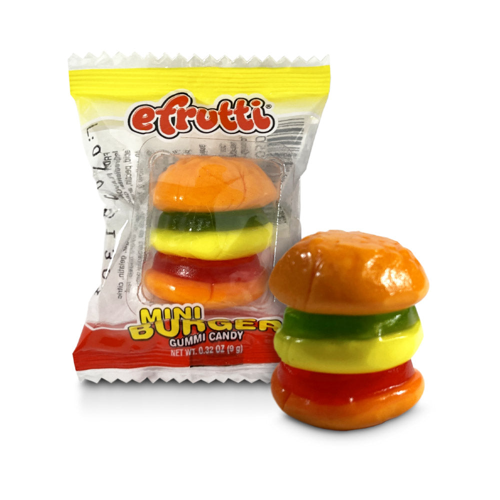 Efrutti Mini Burgers - 2lb Resealable Bag of Chewy Candy for Kids Party Favors, Halloween Treats & Office Snacks