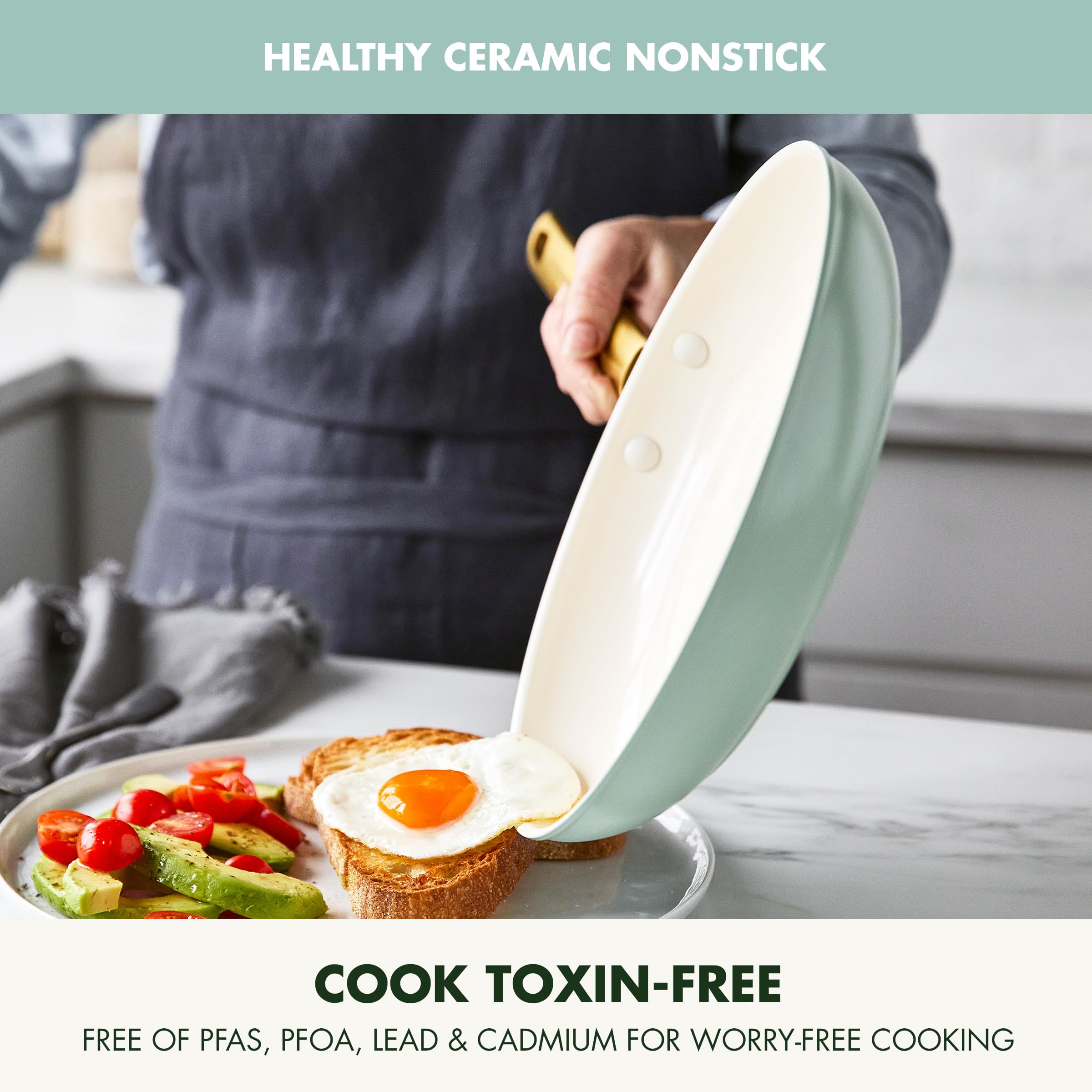 GreenPan Reserve Hard Anodized 10-Piece Nonstick Cookware Set - PFAS & PFOA-Free Ceramic Coating, Gold Stainless Steel Handles, Dishwasher & Oven Safe (Julep Green) - Perfect for Healthy Cooking, Family Dinners & Professional Chefs