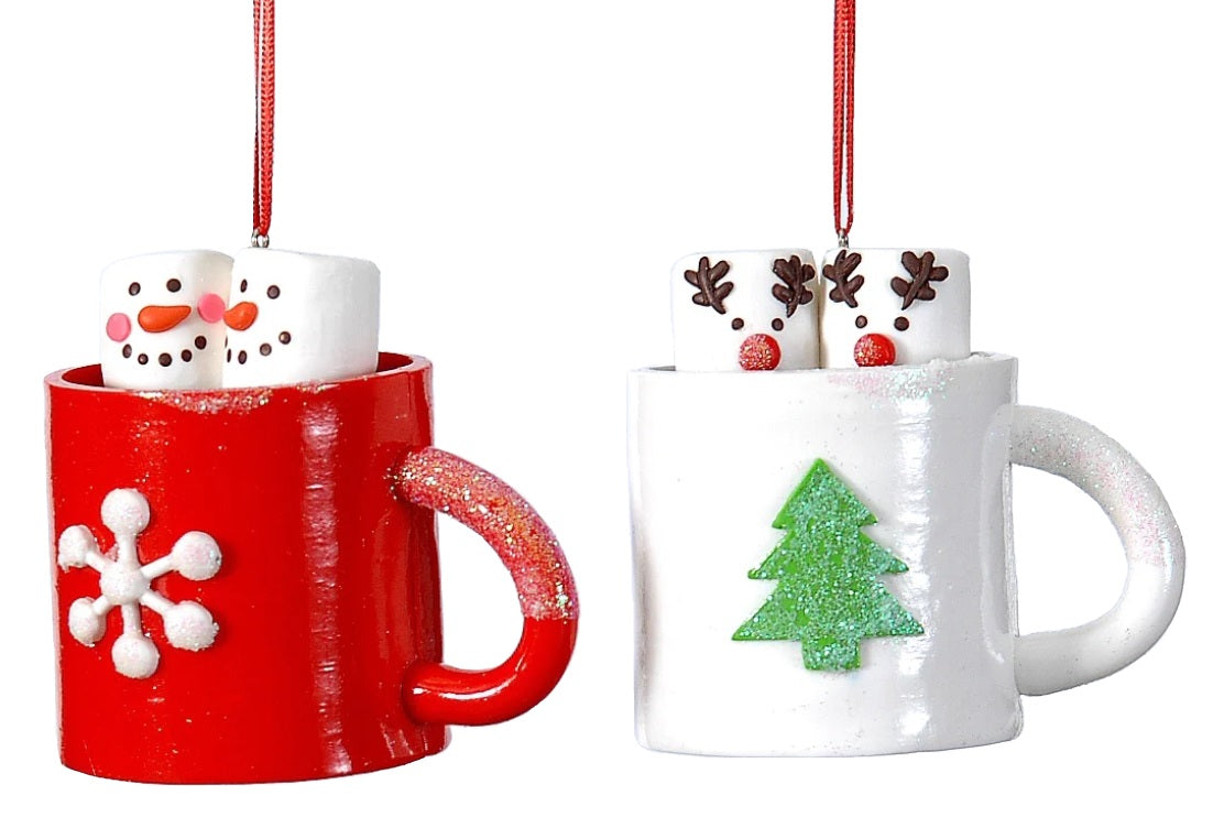 3 Pack Marshmallow Mug Ornaments - Christmas Tree Decorations for Hot Cocoa & Holiday Party Decor
