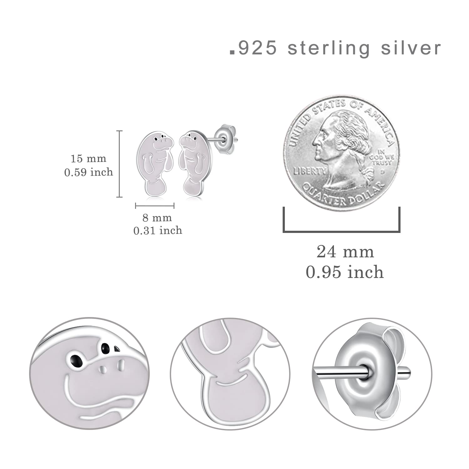 925 Sterling Silver Manatee Stud Earrings - Cute Sea Cow Animal Jewelry Gift for Women - Perfect for Beach Vacations, Ocean Lovers & Marine Life Enthusiasts