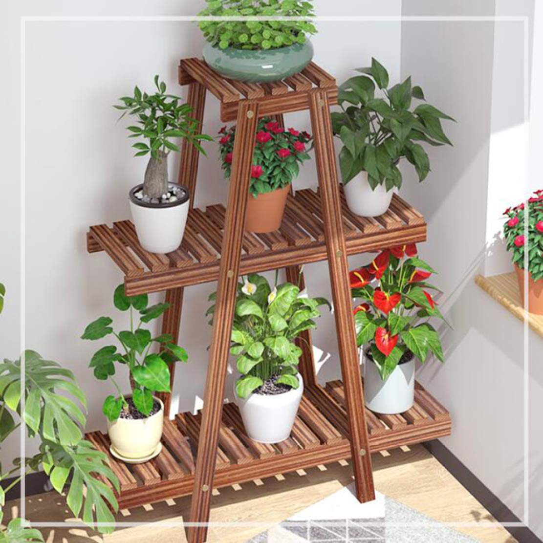 3 Tier Wooden Plant Stand - 80x25x80cm Indoor/Outdoor Flower Pot Holder Shelf for Garden, Balcony & Home Decor | Perfect for Displaying Plants in Living Room, Patio or Office