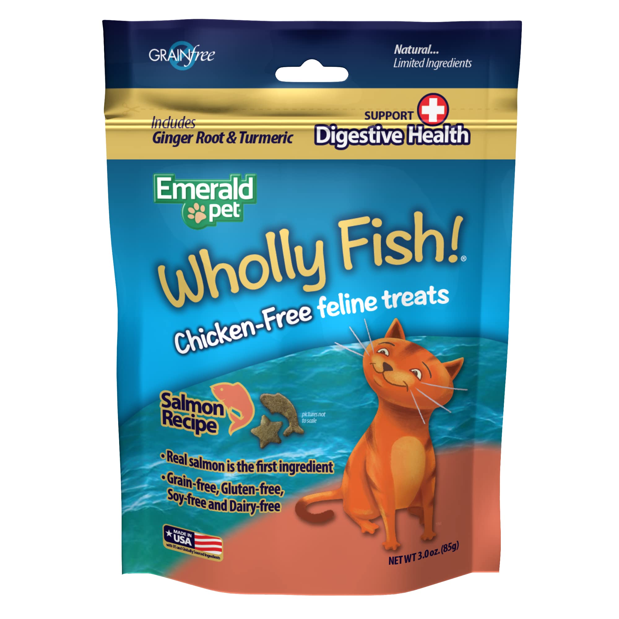 Premium Natural Cat Treats - Grain Free, Chicken Free & Poultry Free - Made with Real Salmon or Tuna in USA - Crunchy & Delicious 3oz Treats for Healthy Skin & Coat - Perfect for Training Rewards & Bonding Moments