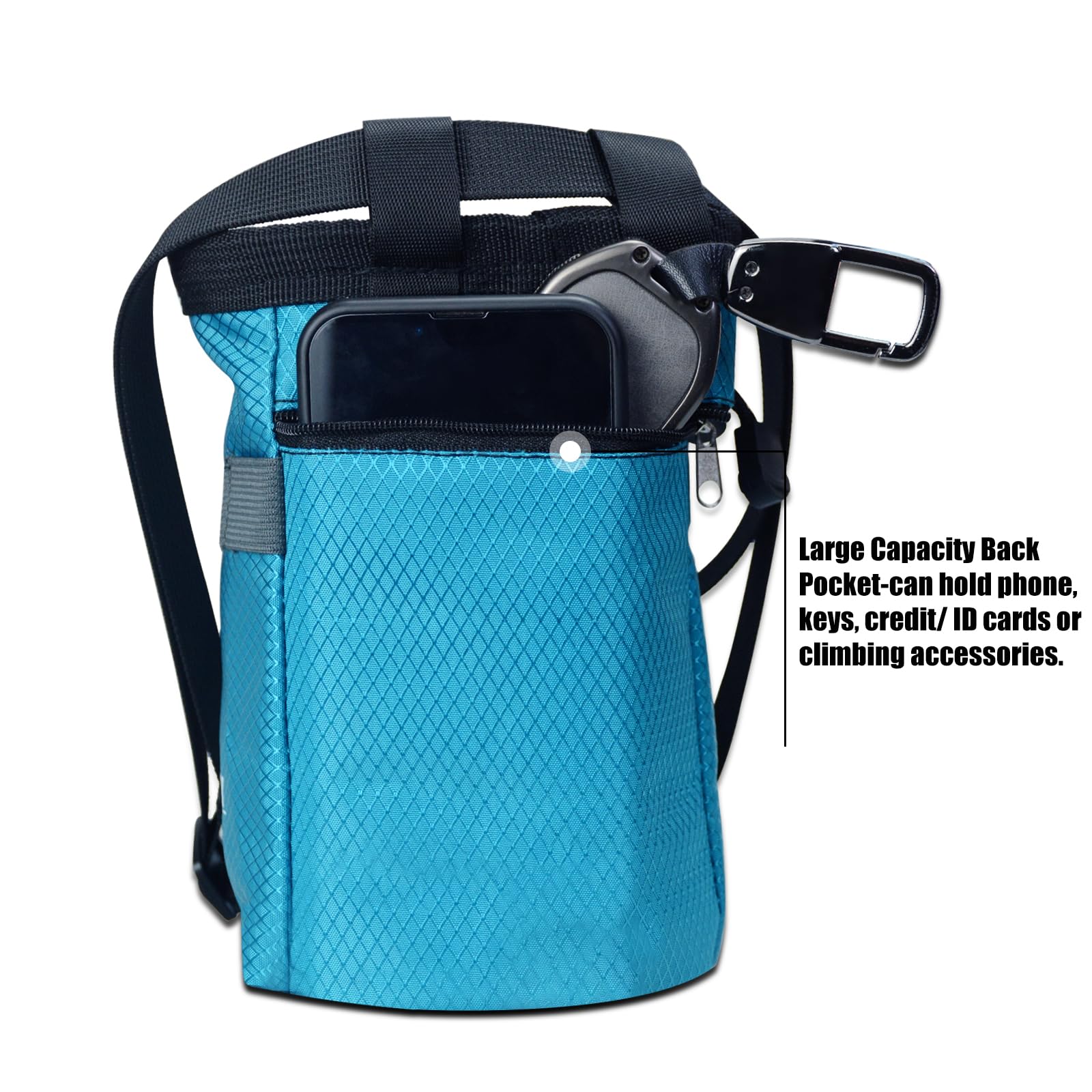 Premium Rock Climbing Chalk Bag with Zippered Pocket & Drawstring Closure - Lightweight & Durable for Climbing, Weightlifting, Gymnastics & Workouts - Ideal for Indoor/Outdoor Training & Sports (Blue)