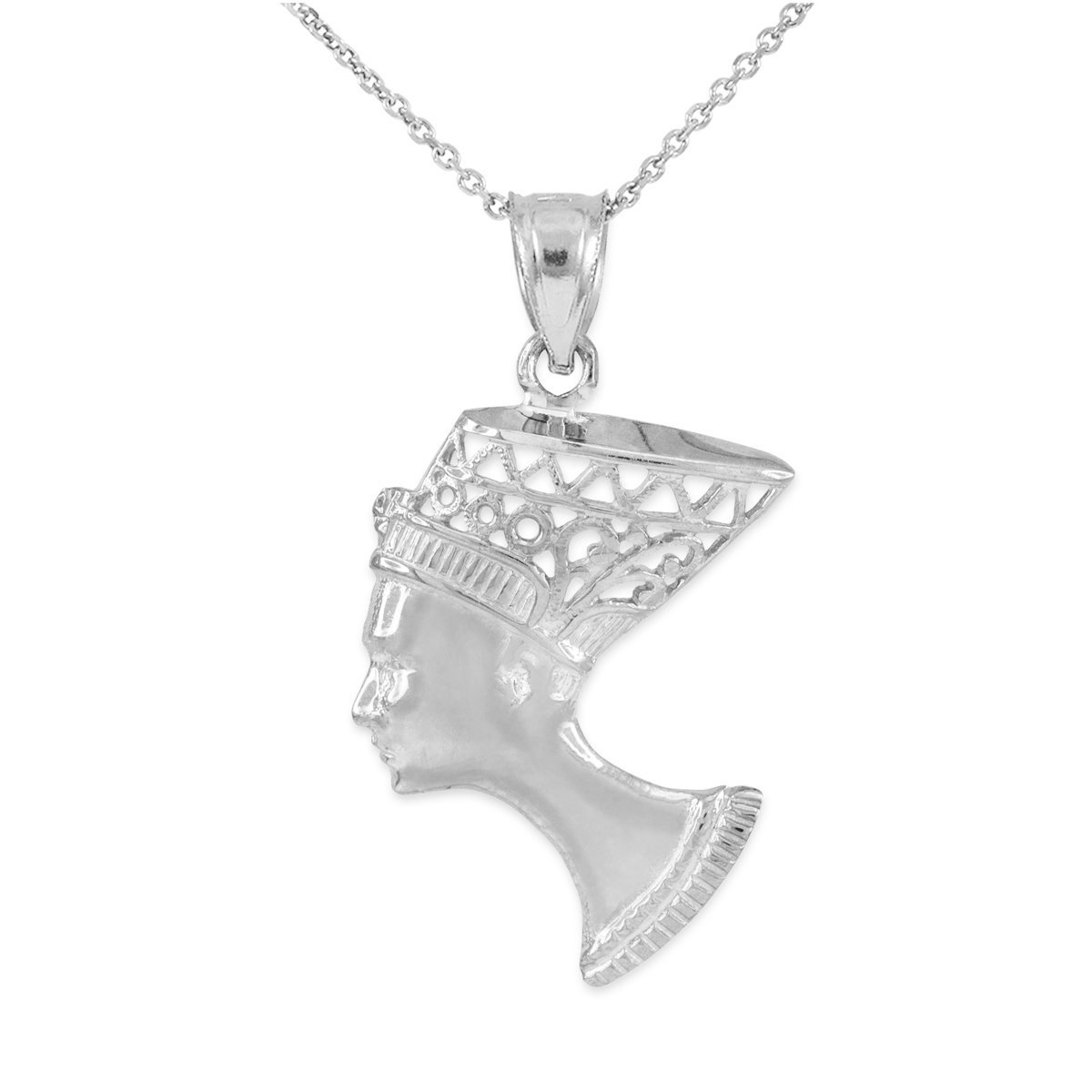10K Gold Egyptian Queen Nefertiti Filigree Pendant Necklace - 18/20/22 Inch Chain in Yellow/White/Rose Gold - Perfect for Gifts, Costume Jewelry & Ancient Egypt Themed Events