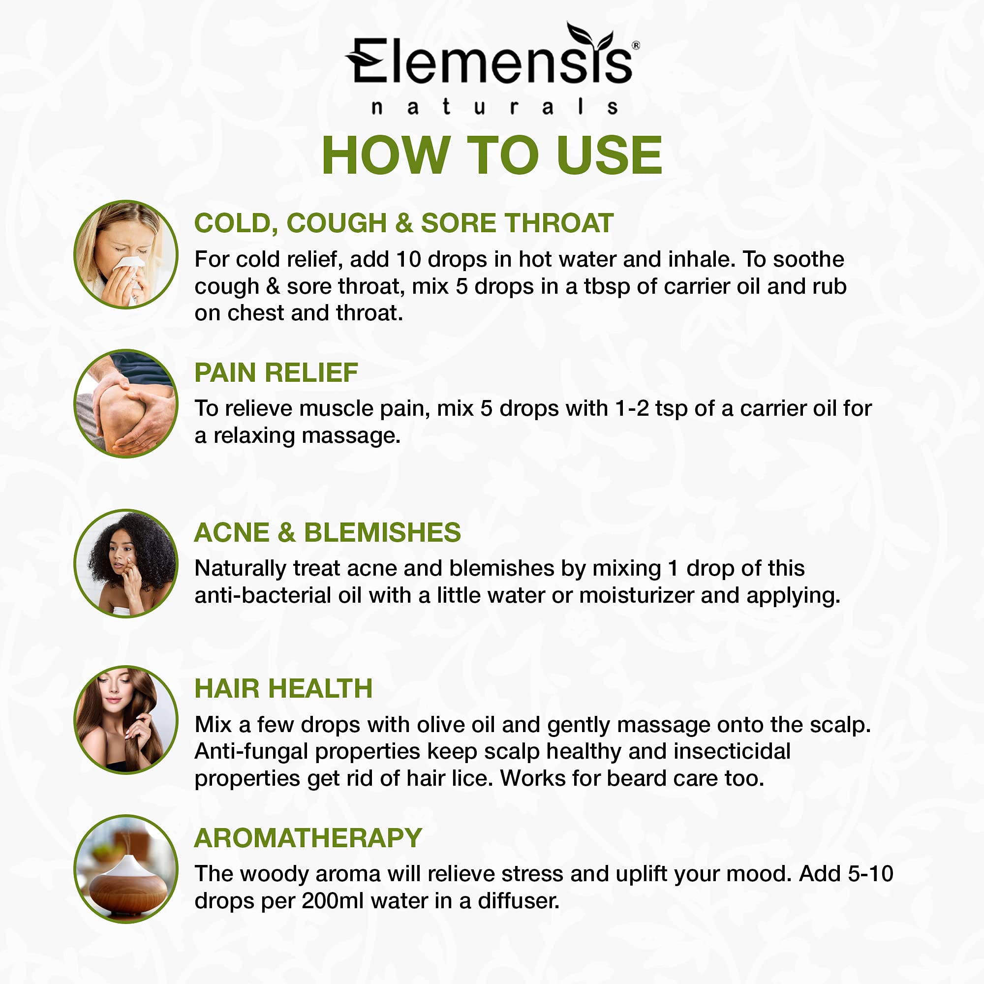 Elemensis Naturals 100% Pure Organic Eucalyptus Essential Oil - Undiluted, Natural Aromatherapy Oil for Cold, Cough & Pain Relief (Nilgiri Oil, 15ml) - Perfect for Diffusers, Massage & Home Spa