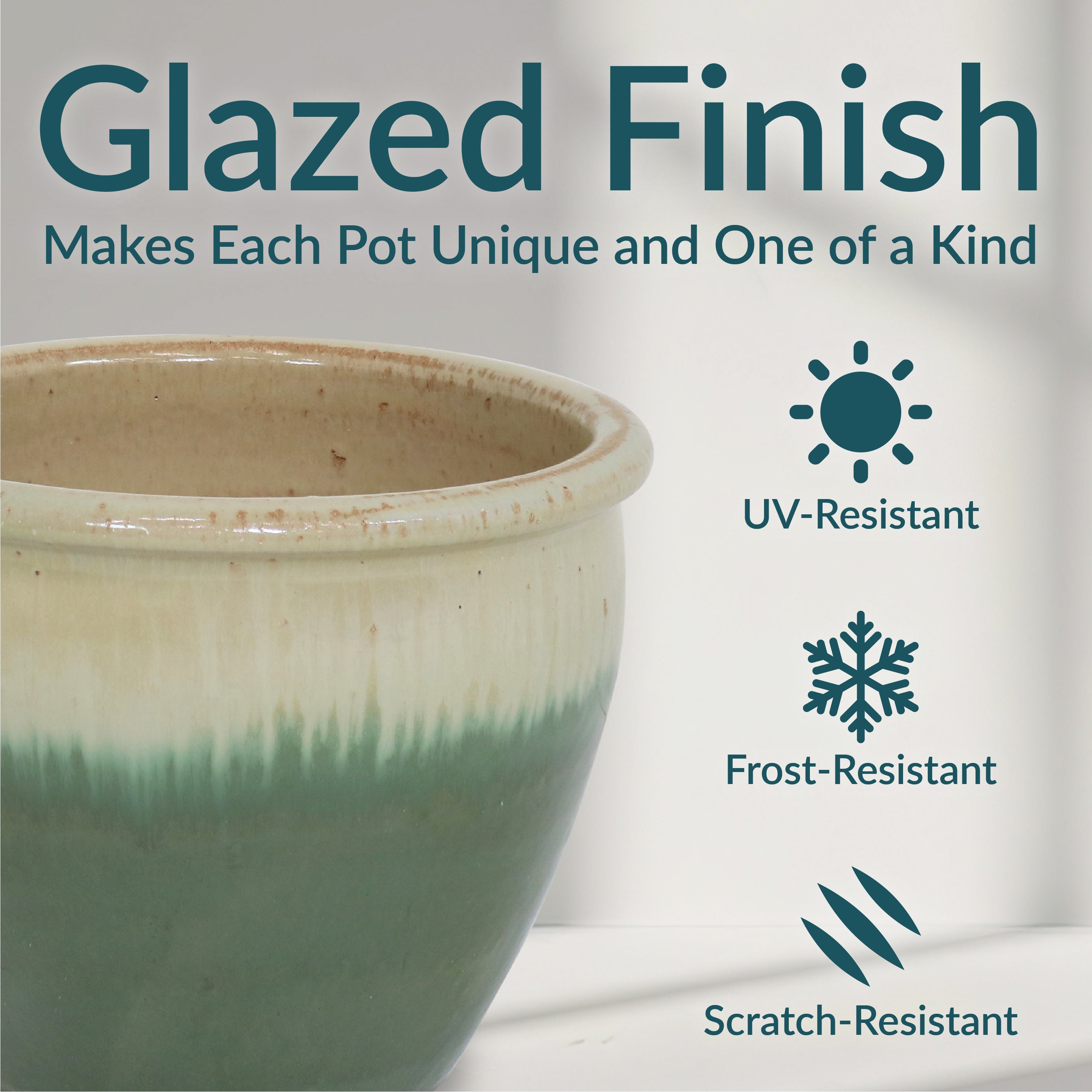 Sunnydaze Chalet Glazed Ceramic Plant Pots with Drainage Holes - Set of 2, Indoor Outdoor Garden Decor for Flowers, Succulents, Herbs - Perfect for Patio, Balcony, and Home Décor