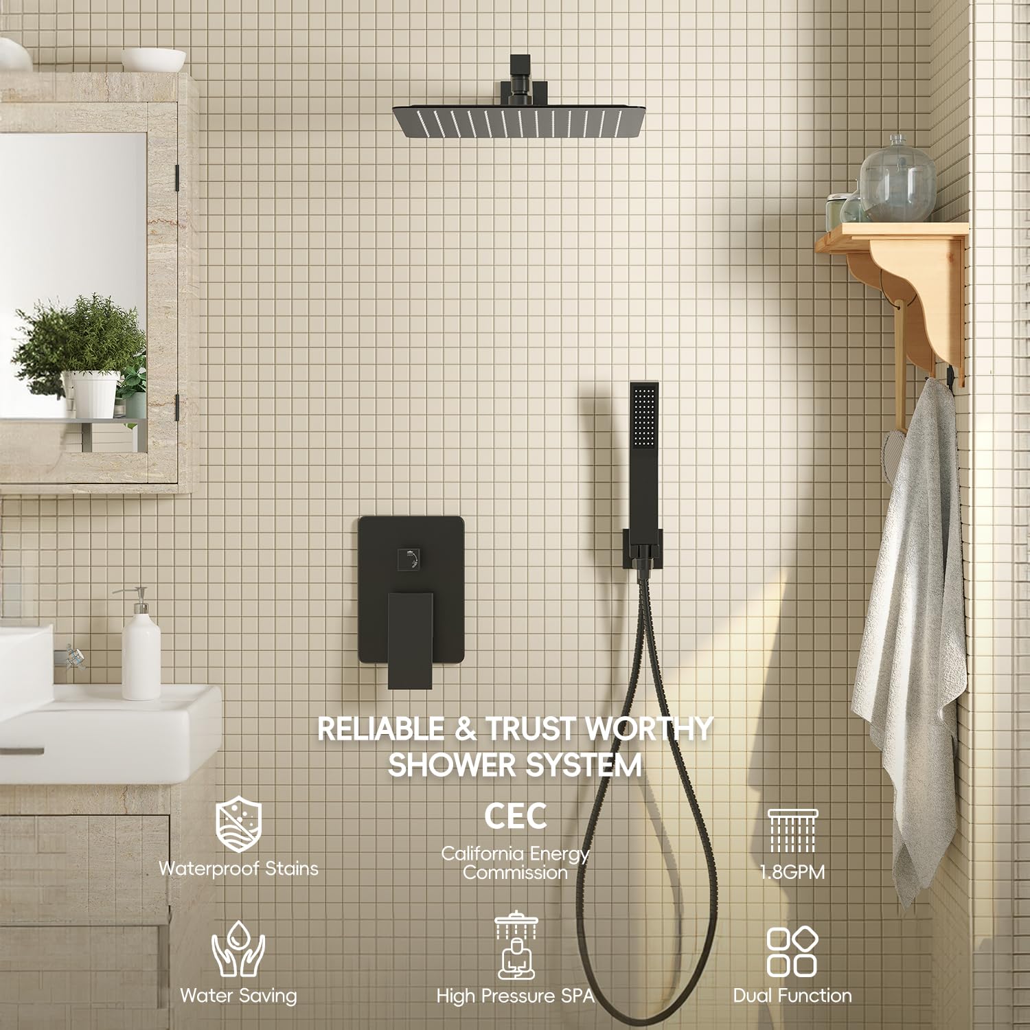 Premium Matte Black Shower System - 10 Inch High Pressure Rainfall Shower Head & Handheld Sprayer - Wall Mounted Bathroom Faucet Set with Rough-in Valve & Trim Kit - Perfect for Modern Master Bathrooms & Spa-Like Showers