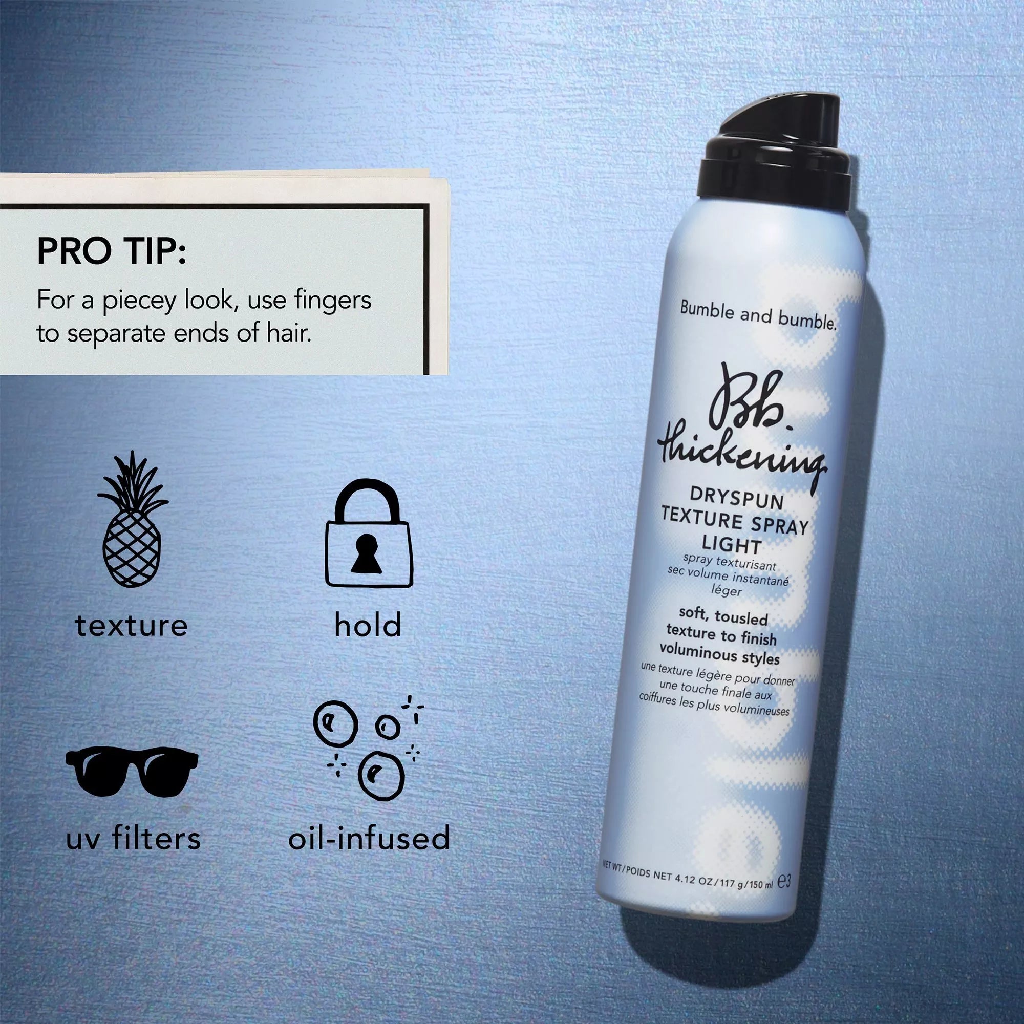 Bumble and Bumble Thickening Dryspun Texture Spray for Fine Hair - Volumizing & Texturizing Hair Styling Spray for Beachy Waves & Everyday Volume - Perfect for Salon-Quality Styling at Home