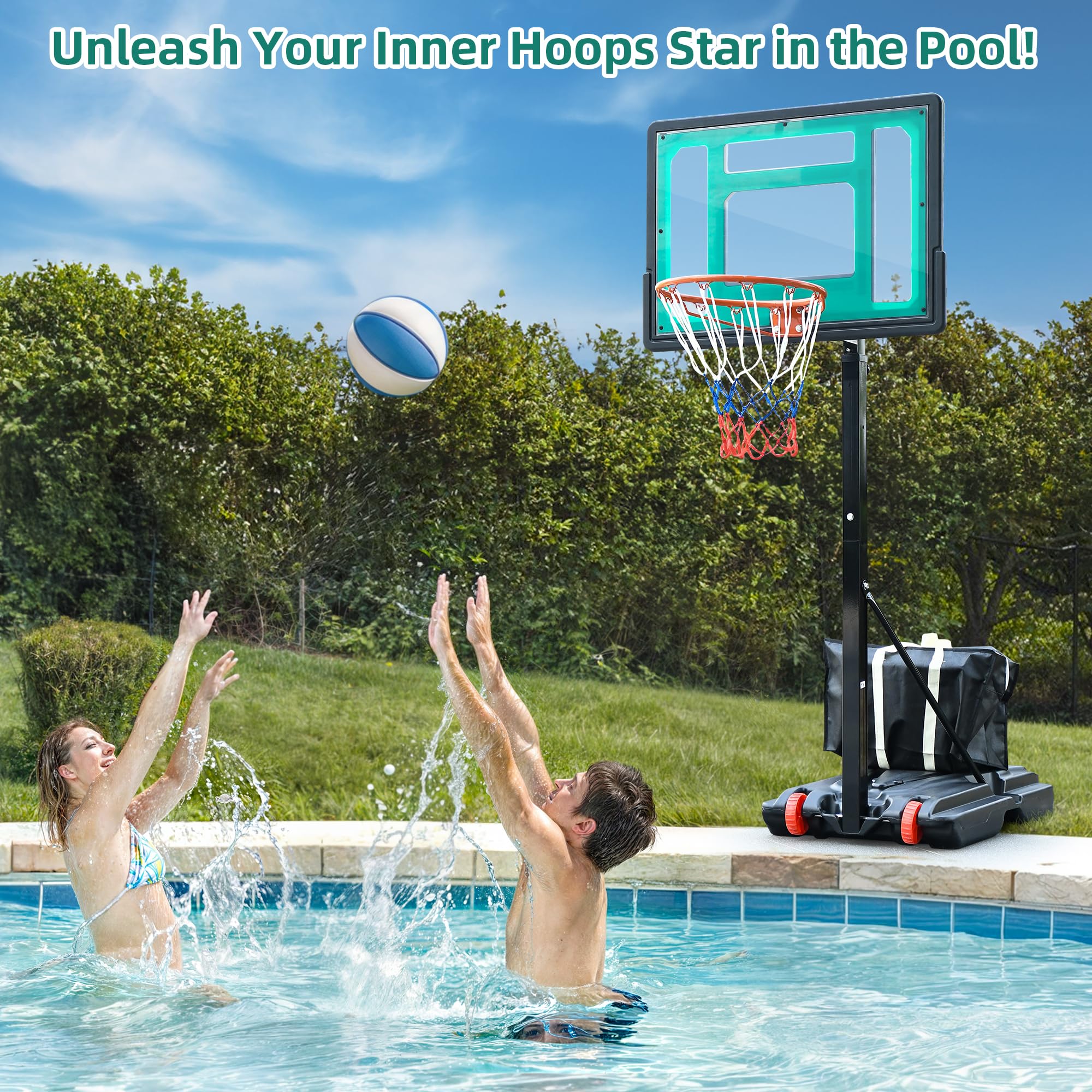 YITAHOME Portable Adjustable Basketball Hoop - Indoor & Outdoor Pool Basketball Goals for Kids & Adults, Perfect for Backyard, Driveway, and Beach Fun