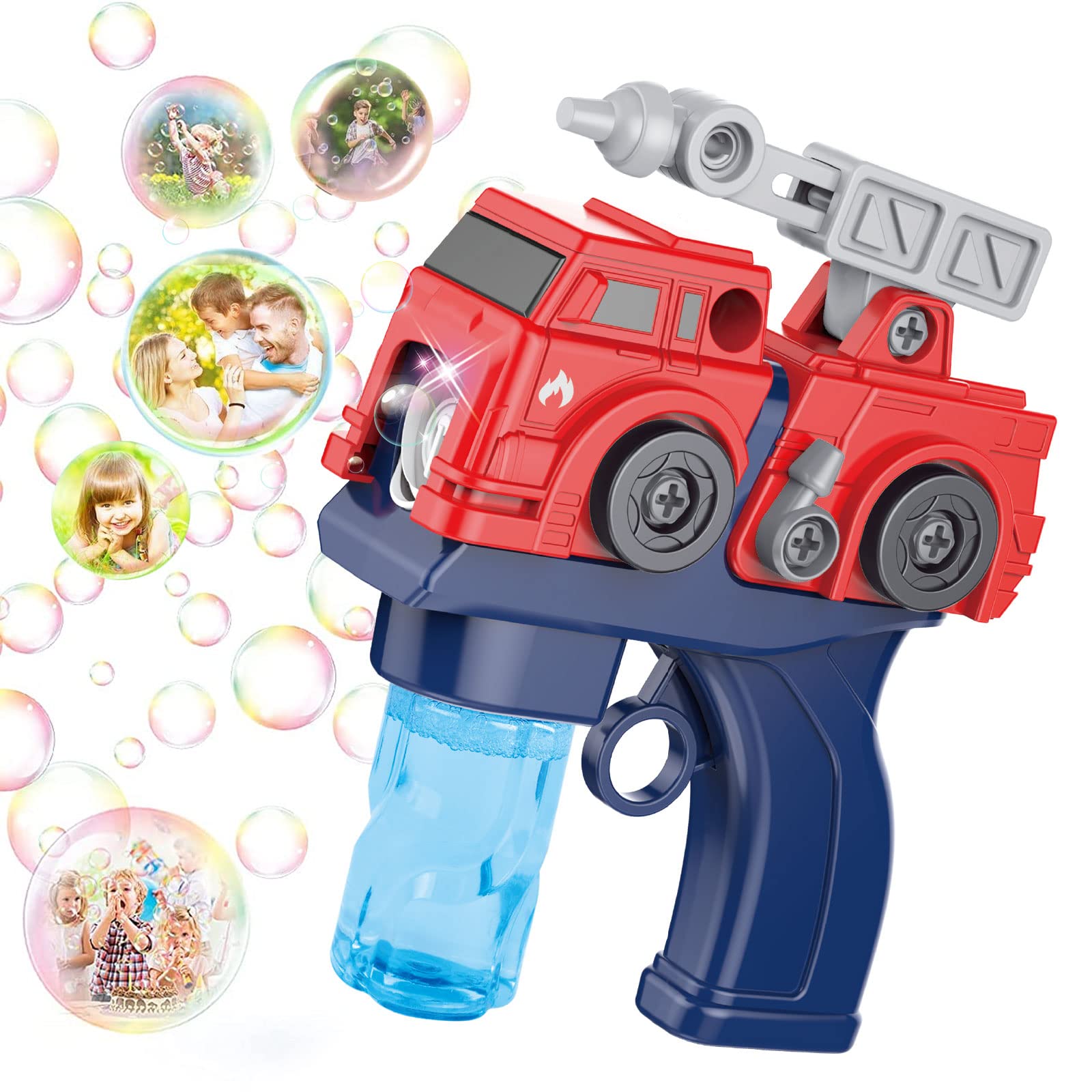GROWMEMES Electric DIY Fire Truck Bubble Blower for Kids - Automatic Bubble Machine with Music & Bubble Solution, Fun Outdoor Toy for Toddlers Boys & Girls | Perfect for Summer Parties, Backyard Play & Birthday Gifts