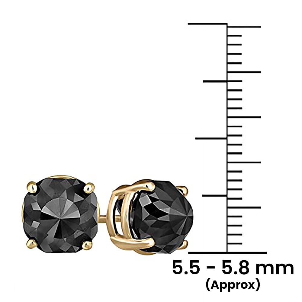 14K Yellow Gold Black Diamond Stud Earrings for Women - 1.5cttw Cushion Cut Push Back Design - Elegant Jewelry Gift for Anniversary, Birthday & Special Occasions