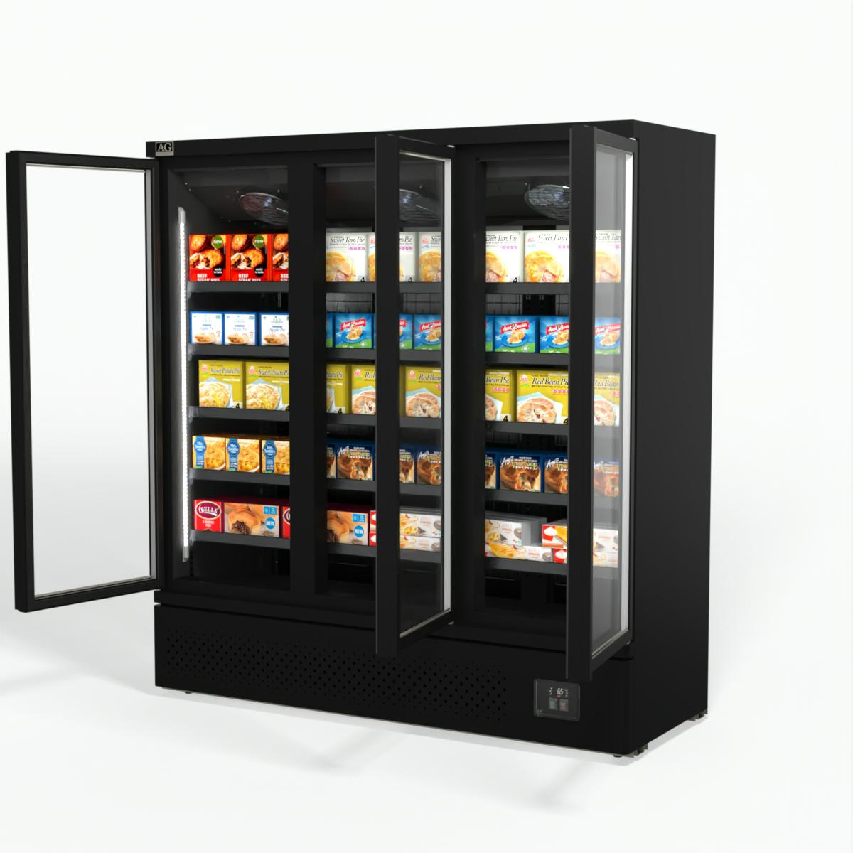 AG Supermarket 3-Door Commercial Upright Freezer - Glass Door Display Refrigerator for Grocery Stores, Restaurants & Convenience Stores