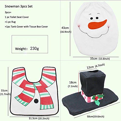 Christmas Snowman Toilet Seat Cover, Bathroom Rug & Tissue Box Cover Set - 3-Piece Holiday Decor for Home, Festive Bathroom Accessories (Perfect for Christmas Decorations & Gift Giving)
