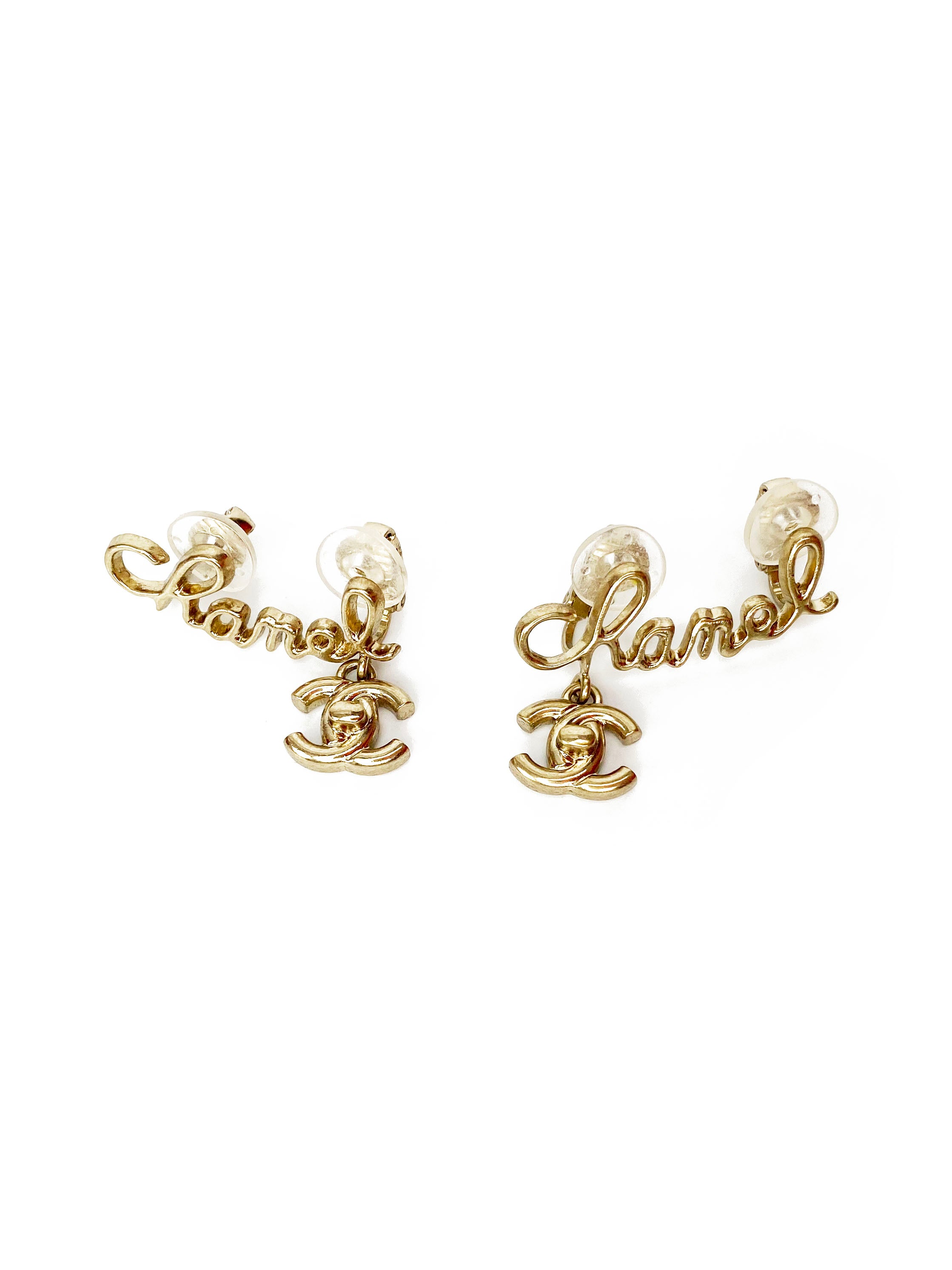 Chanel Clip-On Earrings with Dangling CC Logo - Elegant Fashion Jewelry for Women, Perfect for Parties, Weddings & Special Occasions