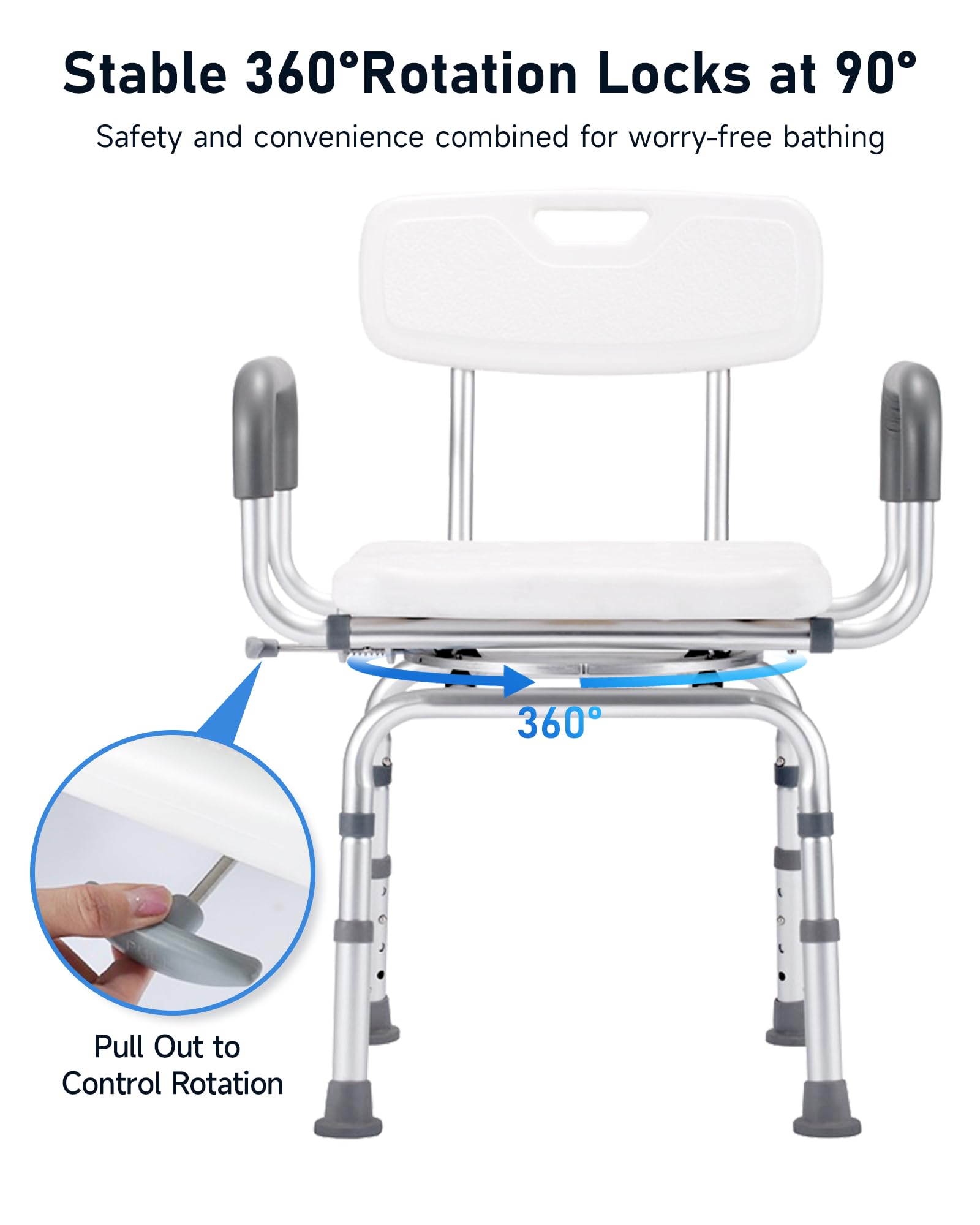 **Swivel Shower Chair with Arms & Back – Adjustable Height Bath Seat for Seniors & Disabled – Heavy Duty 450LB Capacity – Non-Slip Shower Stool for Elderly & Adults – Ideal for Bathroom Safety & Mobility Assistance**    *(Use Cases: Perfect for elderly care, post-surgery recovery, disability support, and safe bathing at home.)*