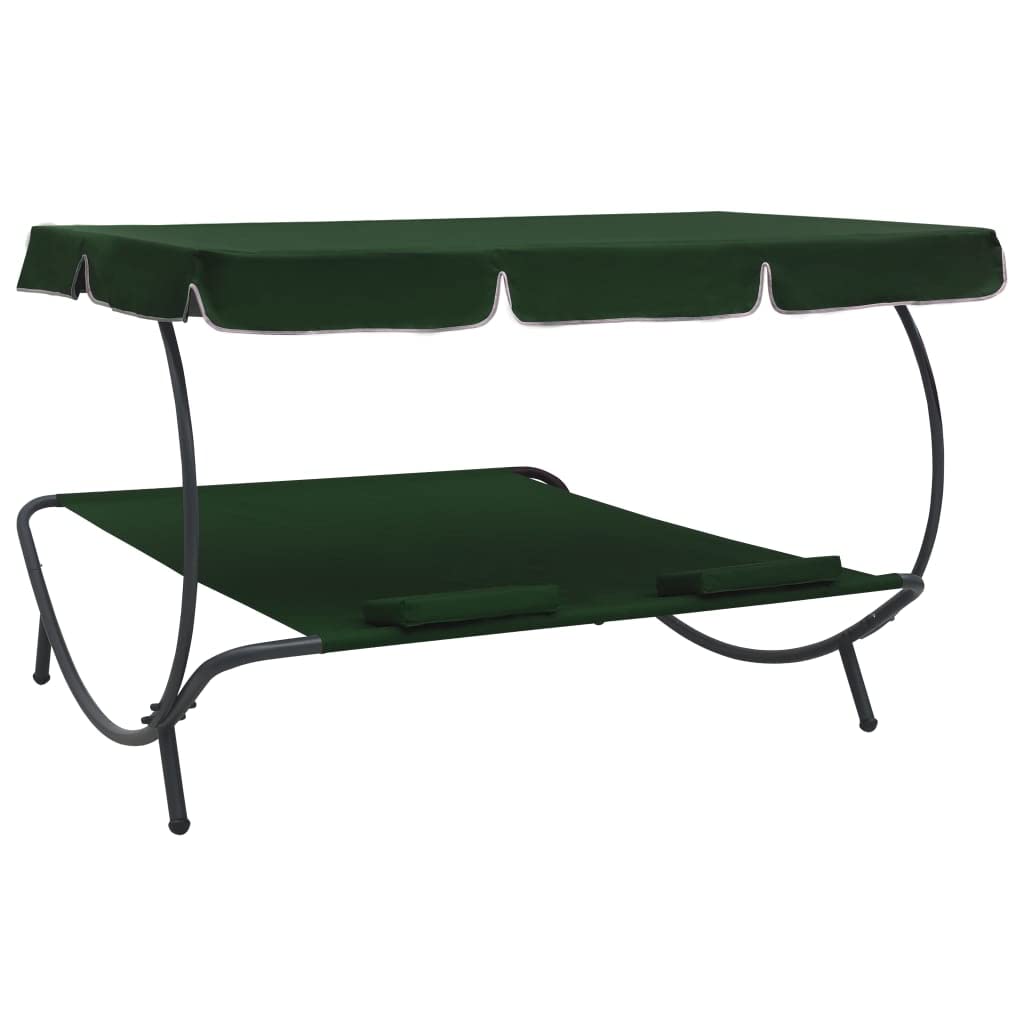 SKM Patio Lounge Bed with Canopy & Cushions - Outdoor Relaxation Furniture for Garden, Poolside, Backyard, Patio - Green Weather-Resistant Sunbed