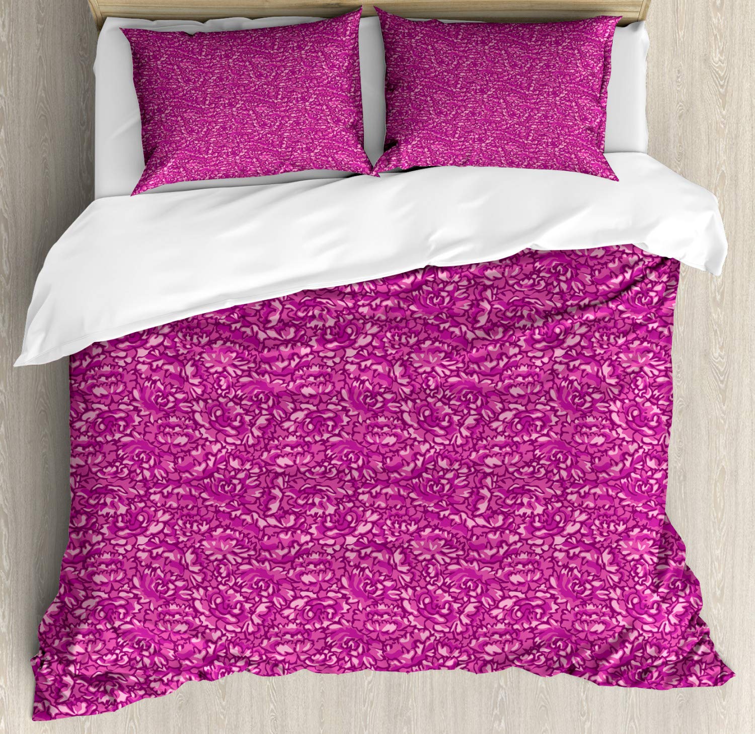 Ambesonne Pink Floral Duvet Cover Set - Queen Size 3-Piece Bedding with Peony Petal Design & 2 Pillow Shams | Soft Pink Summer Pattern for Bedroom Decor | Perfect for Guest Rooms, Master Bedrooms & Cozy Home Styling