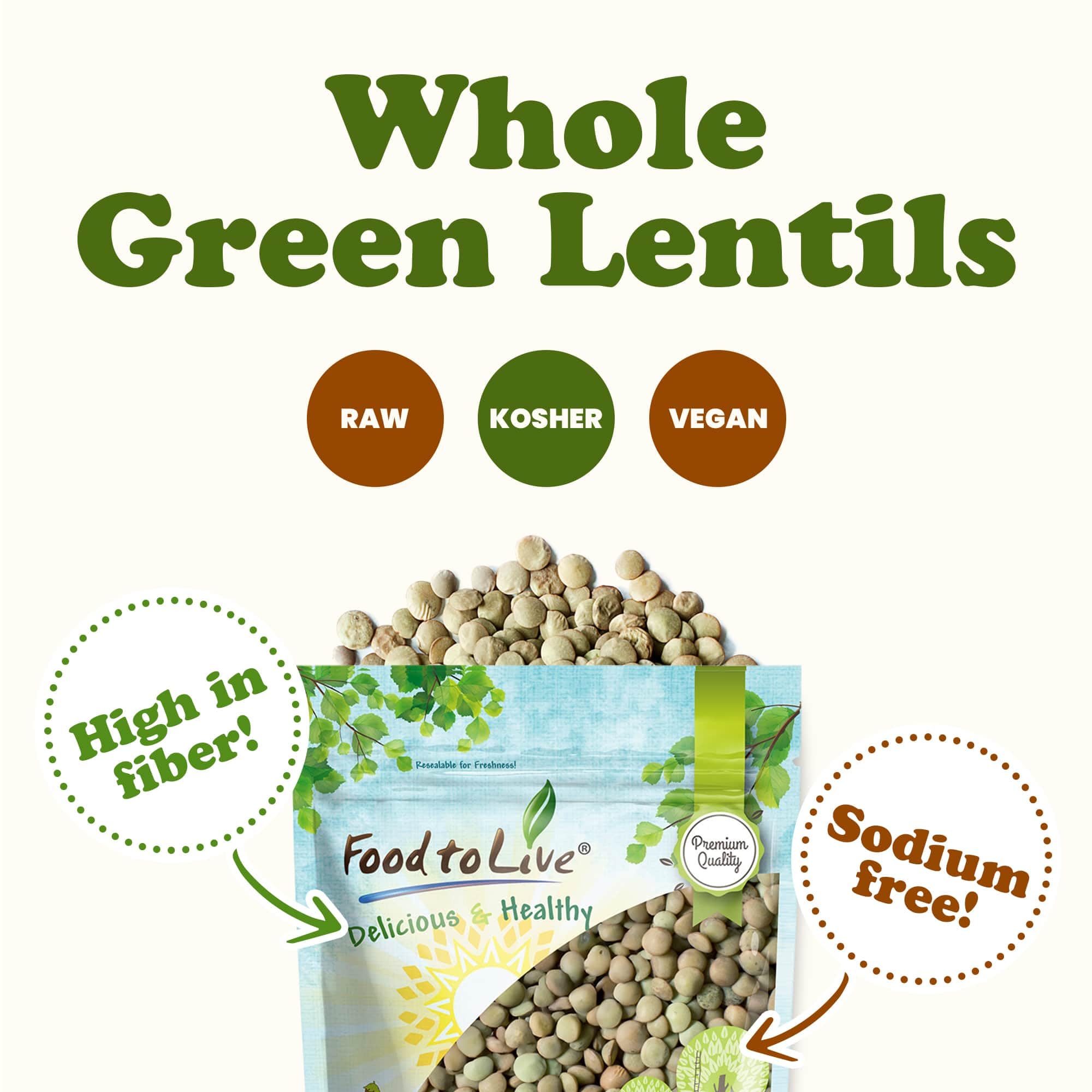Food to Live - Organic Whole Green Lentils, 25 lbs | Raw Dried Lentils for Sprouting | Kosher & Vegan Certified | High in Fiber & Protein | No Soaking Required | Perfect for Soups, Salads & Healthy Meal Prep