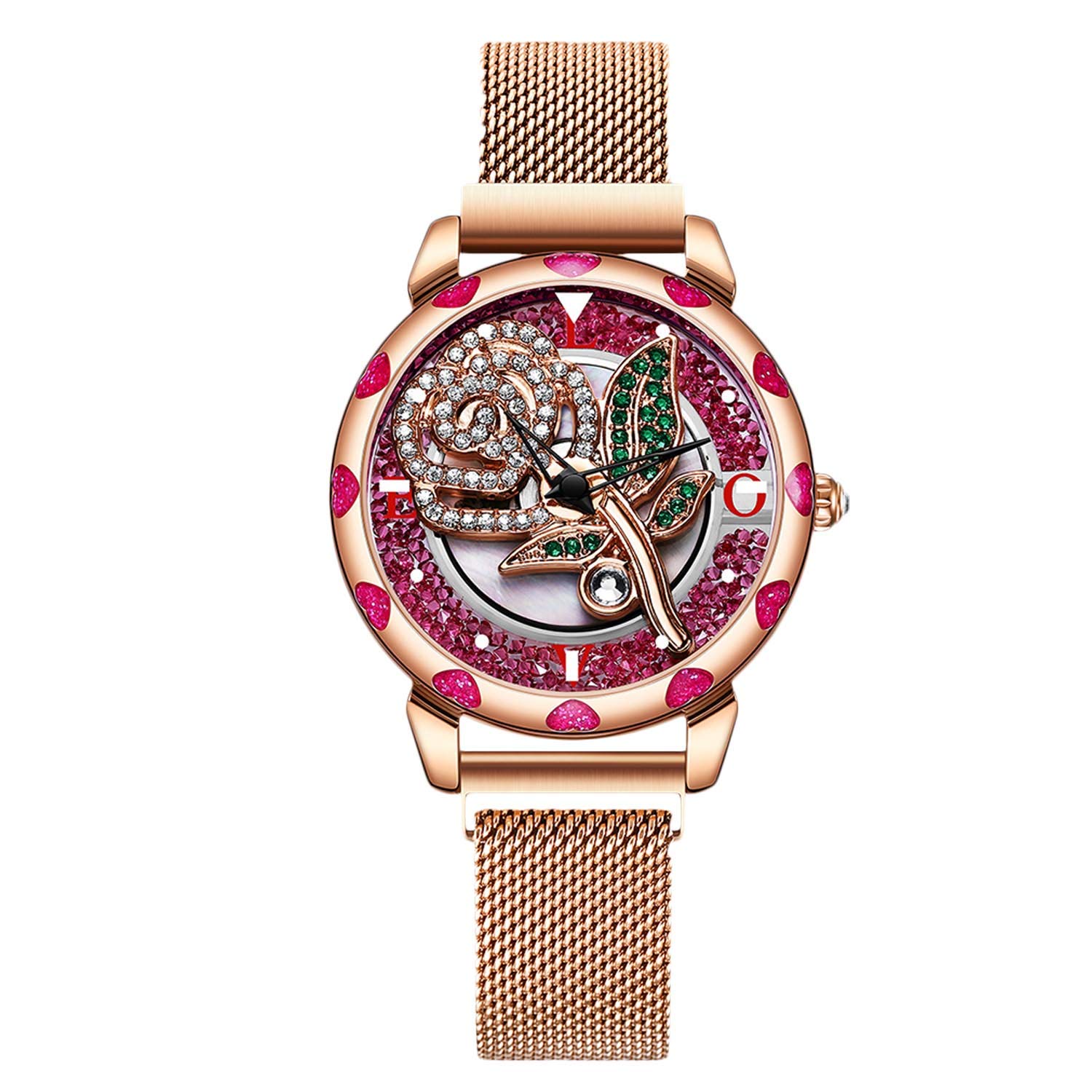 RORIOS Fashion Ladies Analog Quartz Watch - Elegant Women's Wristwatch with Rotating Diamond Dial & Stainless Steel Bracelet - Perfect for Office, Party, and Daily Wear