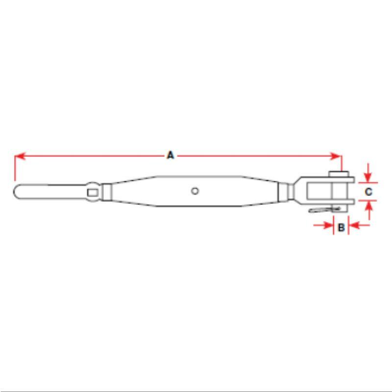 Stainless Steel BLA Closed Body Turnbuckles with Swage and Fork - M10 Thread for Marine, Construction, and Rigging Applications