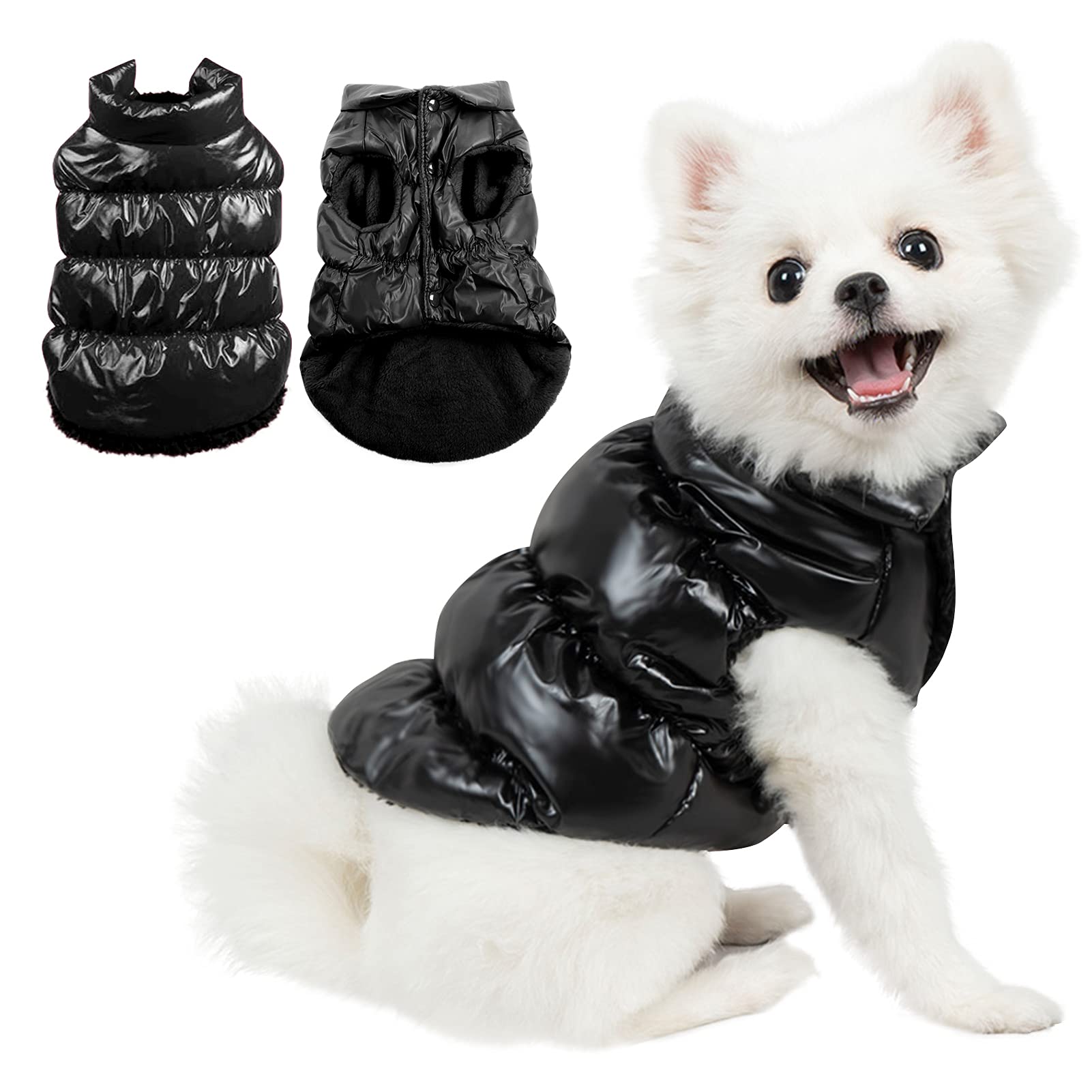 **AOFITEE Waterproof Dog Jacket - Fleece-Lined Winter Coat for Small & Medium Dogs, Warm Puffer Snowsuit Vest for Cold Weather (Black, 2XL) - Ideal for Outdoor Walks, Snow Play & Winter Adventures**