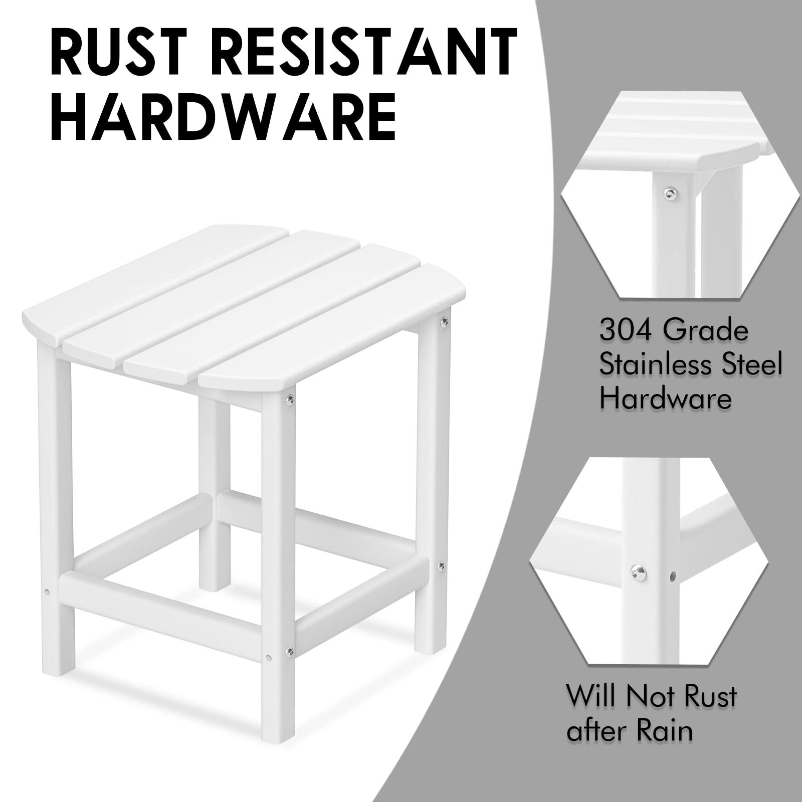 **DAILYLIFE Outdoor Side Table - White HDPE Plastic Adirondack Patio End Table for Lawn, Garden, Beach, Pool & Balcony - Small Outdoor Coffee Table (Single Layer) - Perfect for Picnics, Camping & Relaxing by the Pool**