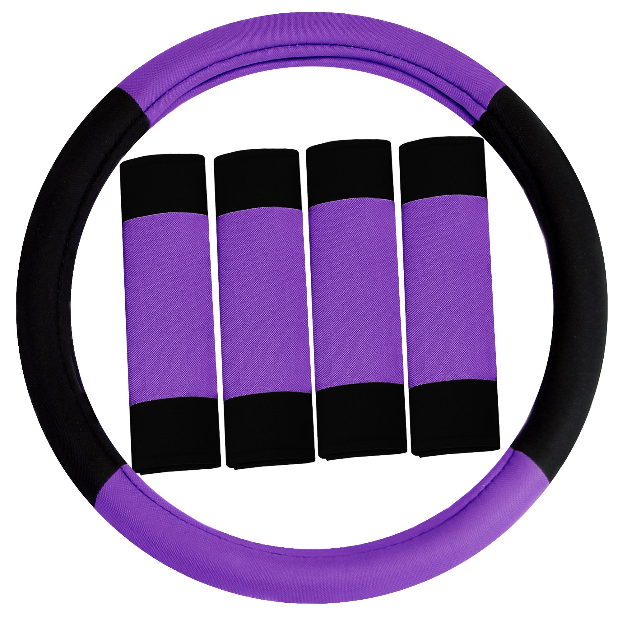 Premium FH Group Purple Striped Car Seat Covers Full Set - Universal Fit for Cars, Trucks & SUVs | Airbag Compatible Split Rear Design | Durable Automotive Interior Accessories for Daily Commute & Road Trips