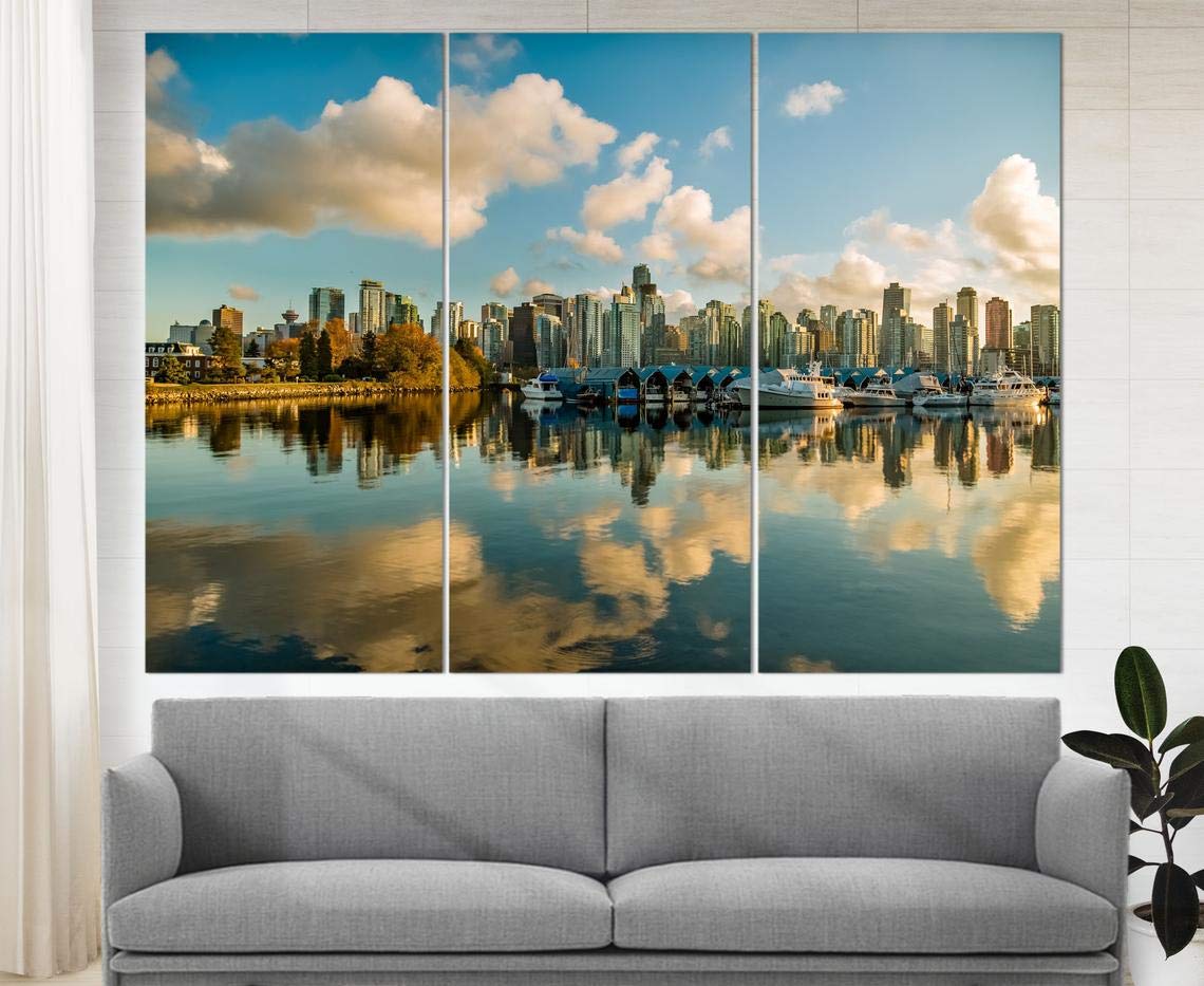 Vancouver Canvas Wall Art - Stunning Skyline Print of British Columbia, Canada | Extra Large Home Decor Poster for Living Room, Office & Bedroom