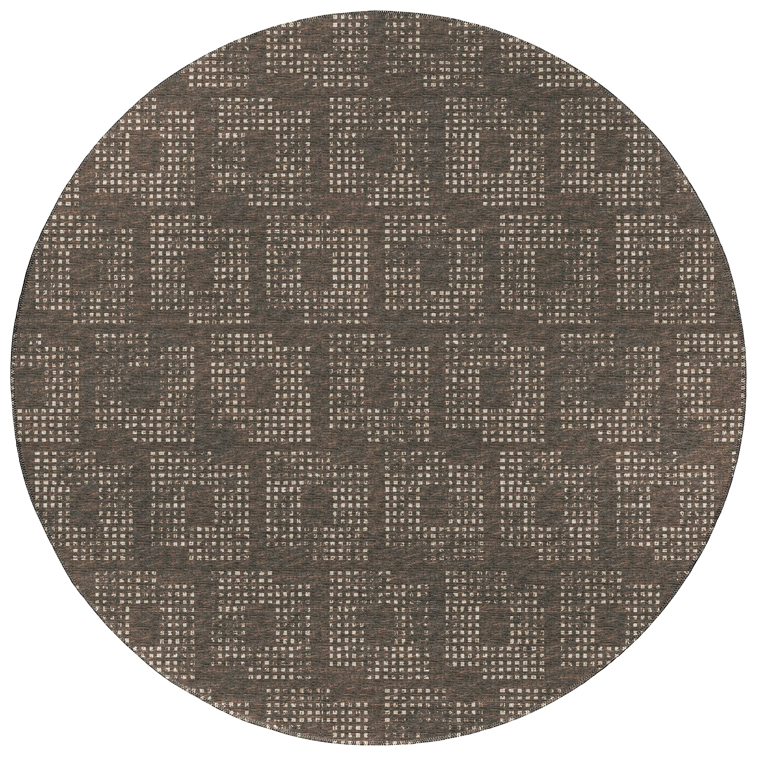 Addison Rugs Eleanor AER31 Brown 8' x 8' Indoor/Outdoor Round Area Rug - Machine Washable, Non-Shedding, Easy Clean - Perfect for Bedroom, Living Room, Dining Room, Kitchen & Patio Decor