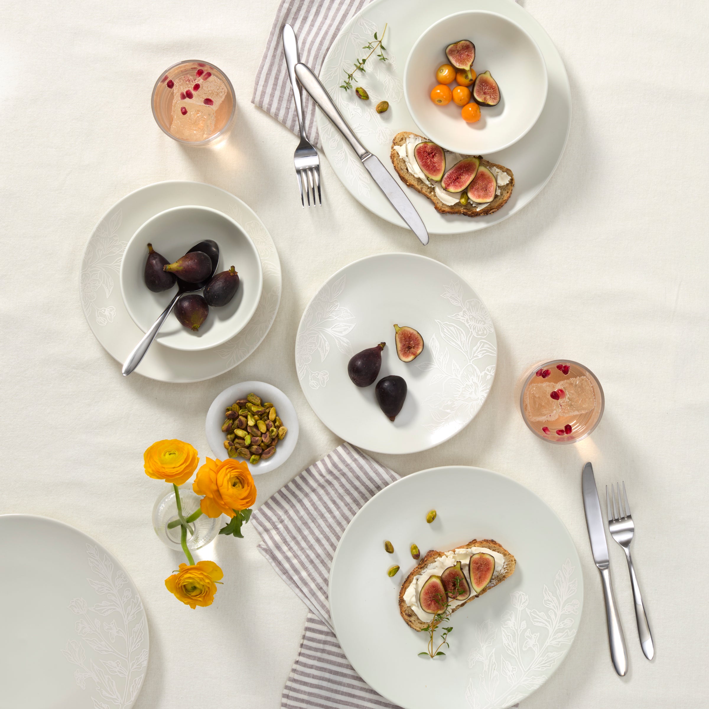 Roseto White 12-Piece Dinnerware Set - Porcelain Dinner Plates, Salad Plates & Bowls - Elegant Tableware for Everyday Dining & Entertaining