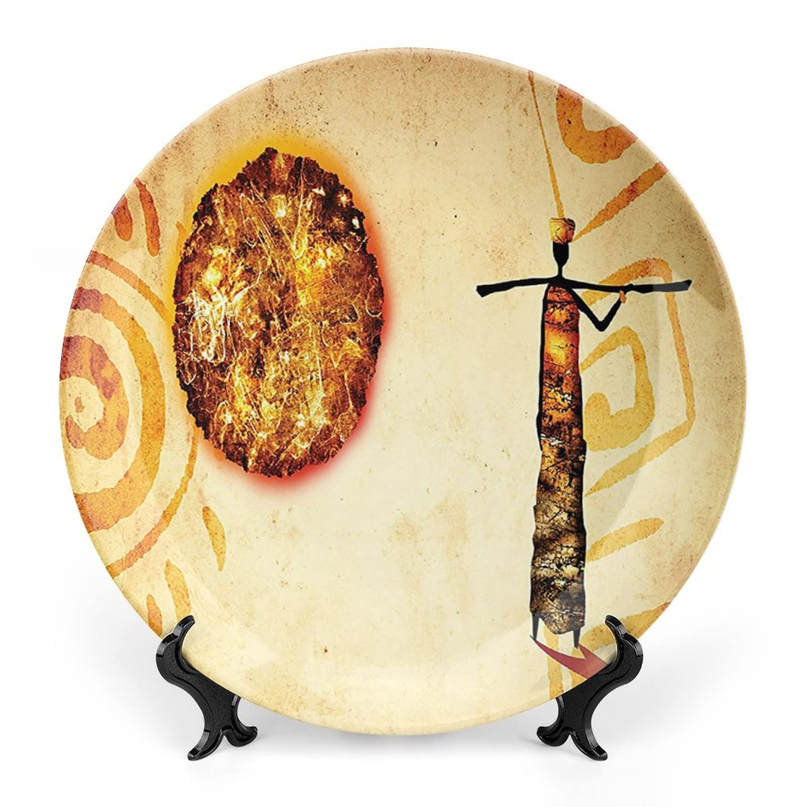7 Inch African Tribal Pattern Ceramic Plates - Brown Tan Decorative Dinnerware for Home Decor, Wall Display & Exotic Table Setting
