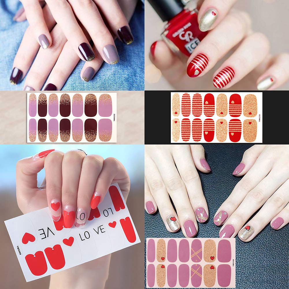 14 Sheets Valentine's Day Nail Polish Strips - Full Nail Wraps & Adhesive Stickers for Women with Nail File | Easy DIY Manicure for Parties, Weddings & Special Occasions