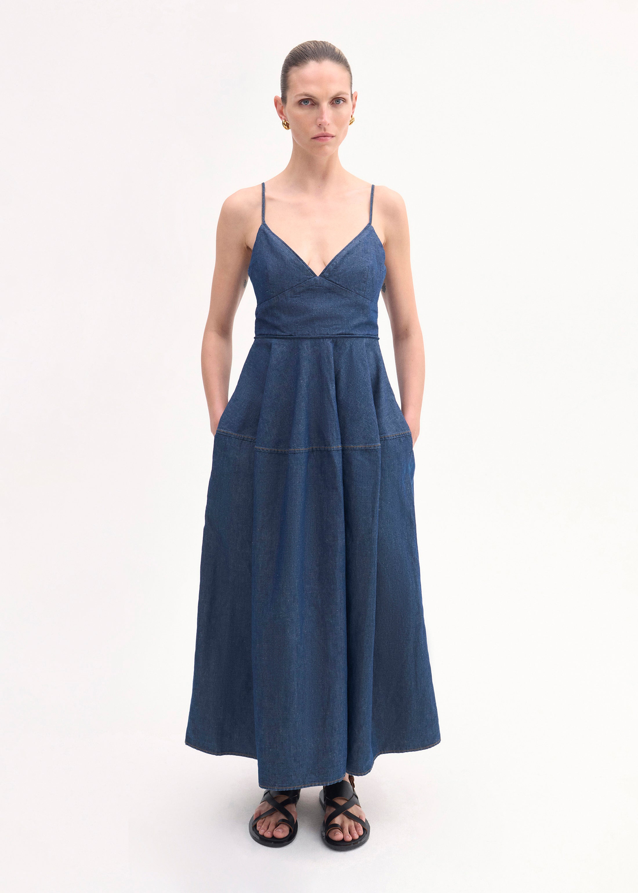 Women's Chambray Indigo Camisole Dress - Casual Summer Sleeveless Sundress for Beach, Vacation & Everyday Wear