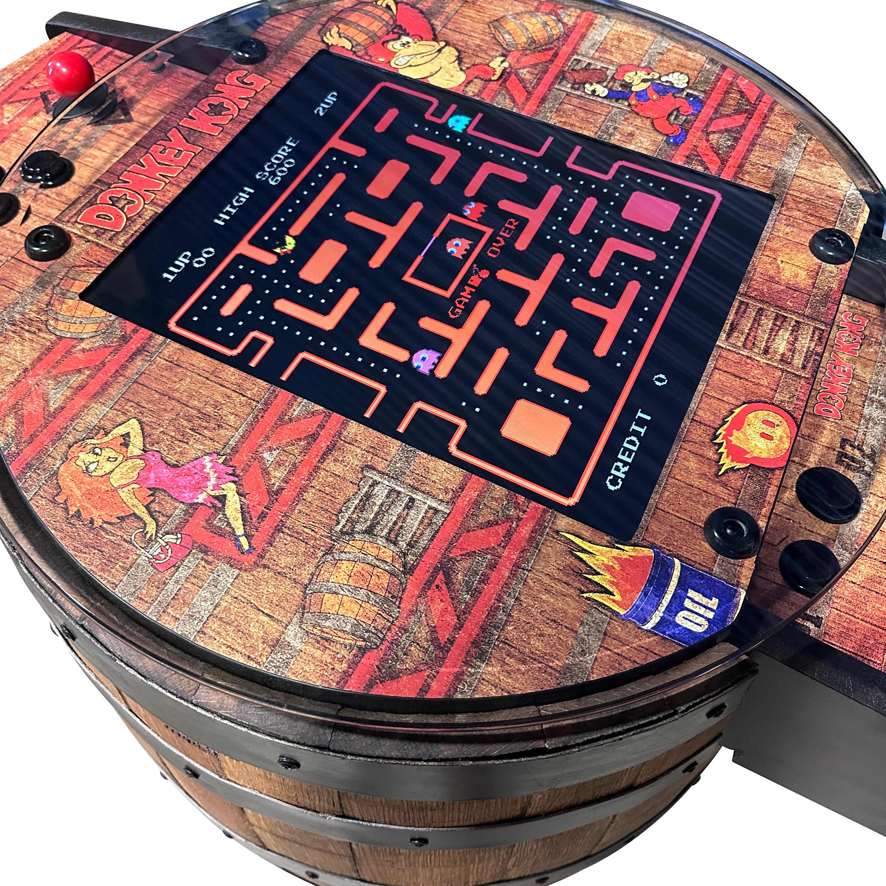 8 Bit Blend Whiskey Barrel Arcade - 60 Classic Retro Games in 1 | Vintage Gaming Console for Home Bar, Man Cave & Game Room Entertainment