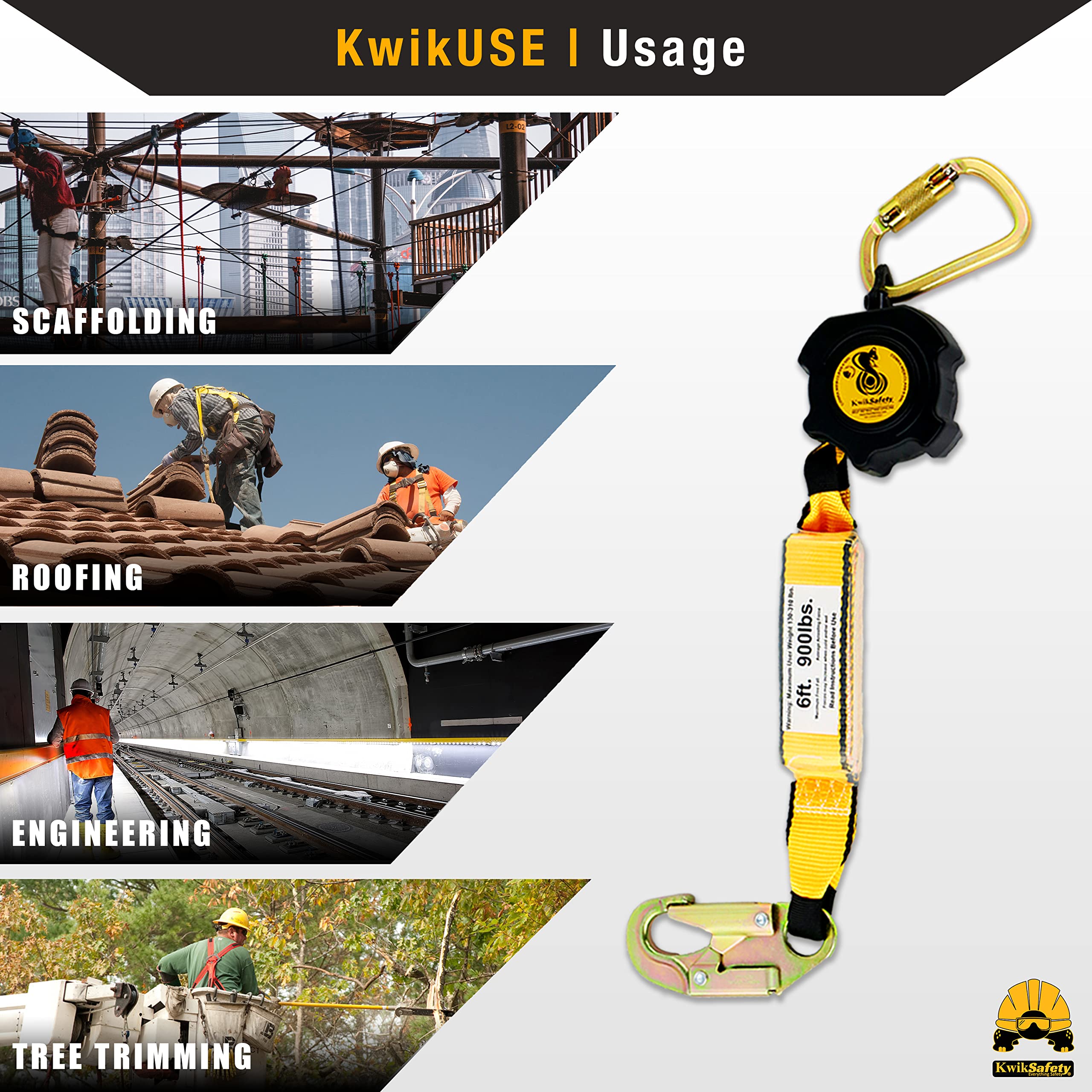 KwikSafety Cobra Web 6FT Fall Protection Kit - ANSI/OSHA Compliant Retractable Lifeline, 3 D-Ring Safety Harness & 6FT Lanyard for Construction, Roofing & Industrial Work | Self-Retracting SRL Fall Arrest System PPE Gear