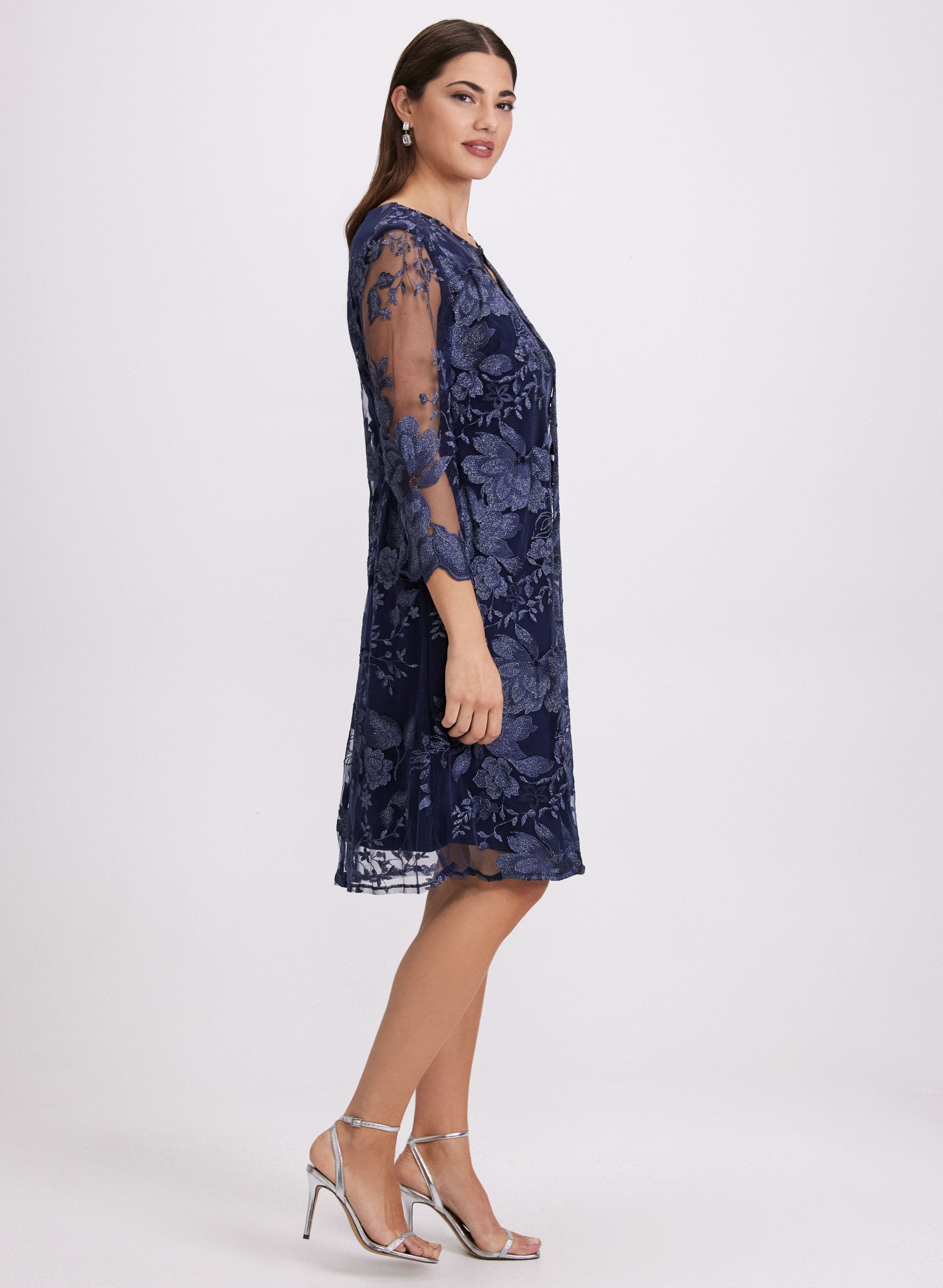 Floral Embroidered Illusion Maxi Dress for Women - Elegant Lace Sheer Neckline Party Gown - Perfect for Weddings, Prom, Evening Events and Special Occasions